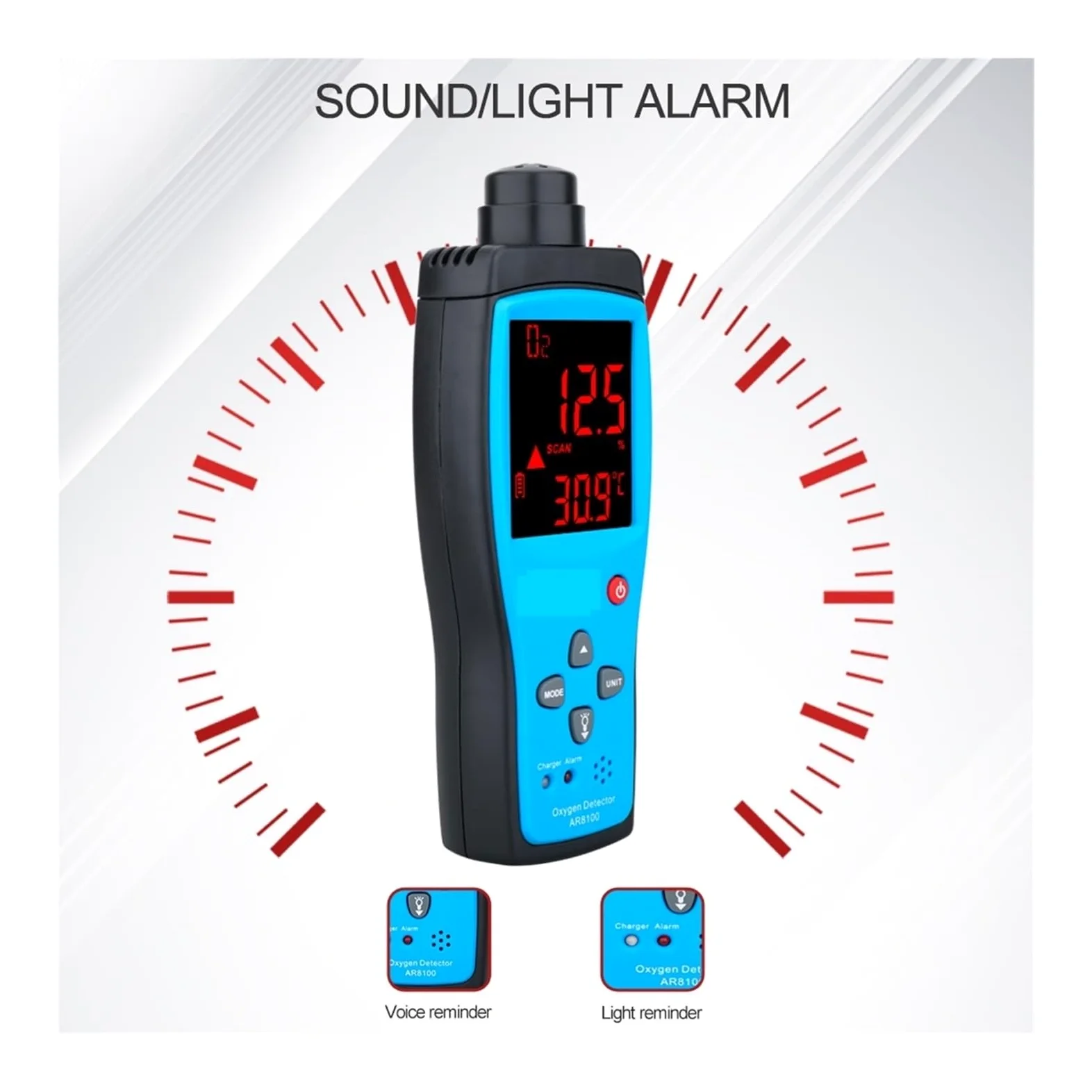 Monitor del rilevatore di gas Misuratore di ossigeno digitale con sensore intelligente Rilevatore di gas O2 Allarme luce sonora Misuratore di qualità 'aria del monitor del gas con display LCD della te