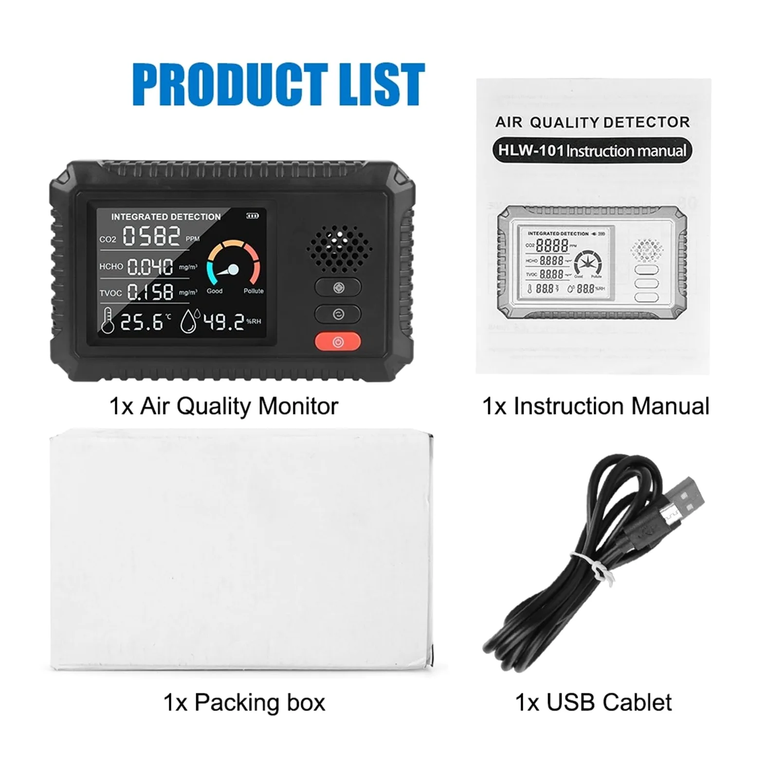 TVOC HCHO Rilevatore di gas CO2 Sensore anidride carbonica Tester dell'aria Monitor della qualità Analizzatore Home Office Outdoor Multifunzionale Per cucina e camper