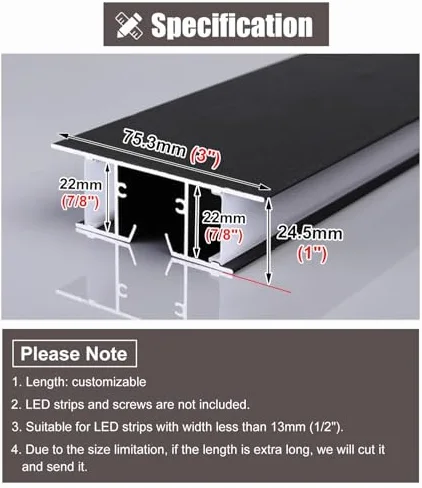 Dimensioni delle modanature per soffitti, Modanatura della finitura del soffitto in alluminio Modanatura della corona del diffusore a canale LED bifacciale Lunghezza personalizzata(15ft (4.6m))