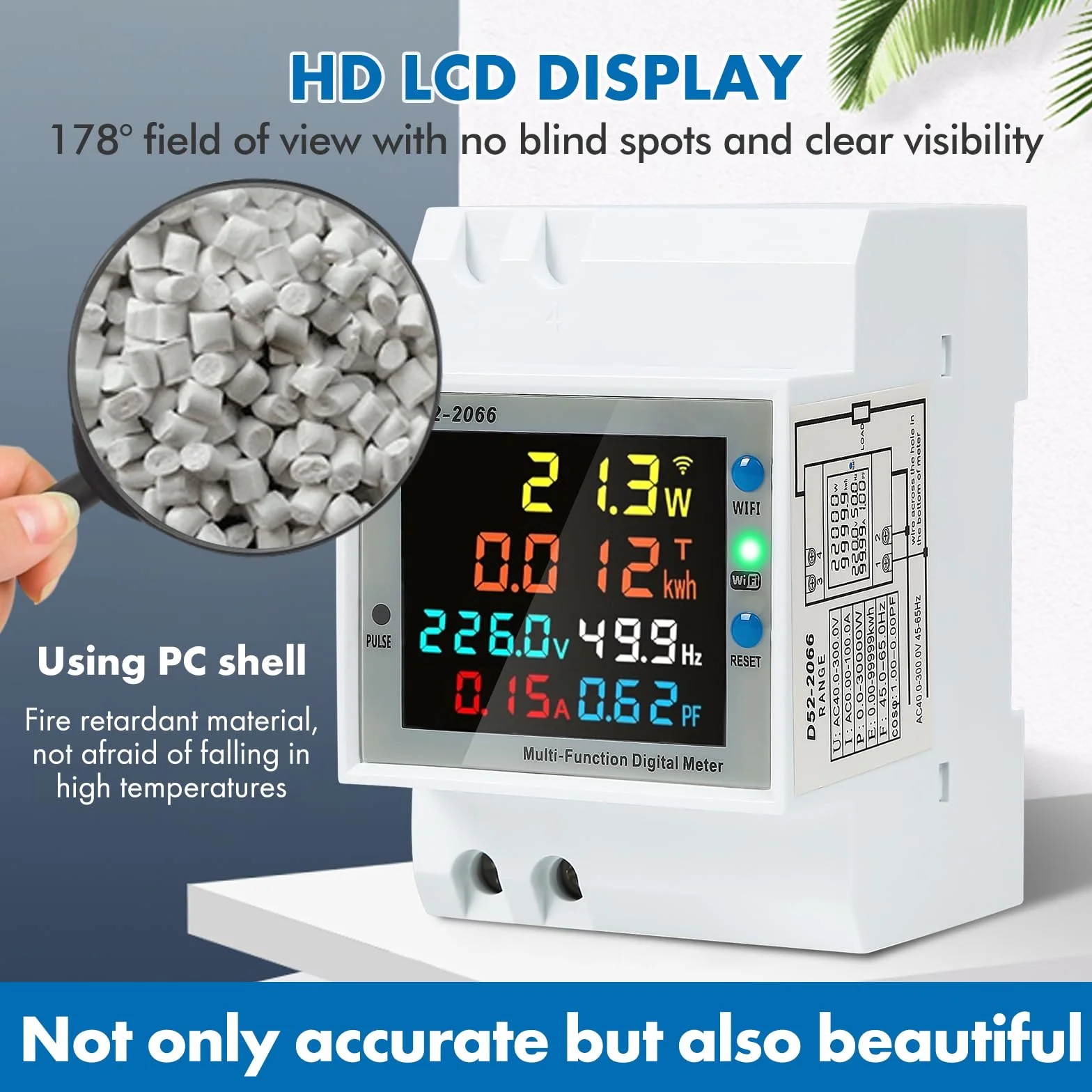 Contatore di Energia guida DIN 6 in 1 Digitale 1 Fase 2 Fili LCD Voltmetro Amperometro Multifunzione AC40-300V 100A