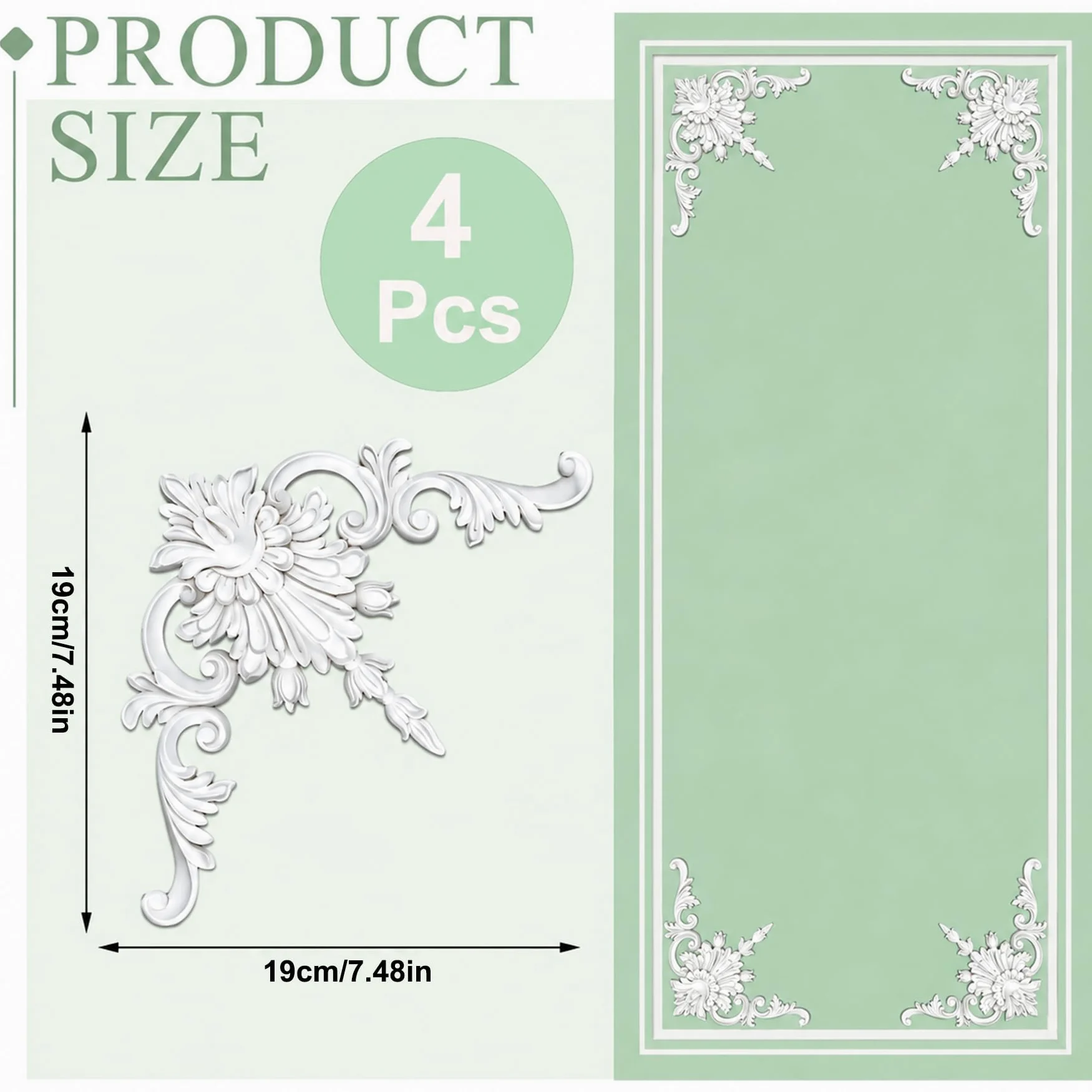 4 PCS Angolari Decorativi per Pareti E Soffitti in PU Modanature Angolari 3D con Decorazioni Floreali Profili Decorativi Verniciabili per Cornici E Angoli Elegante Finitura