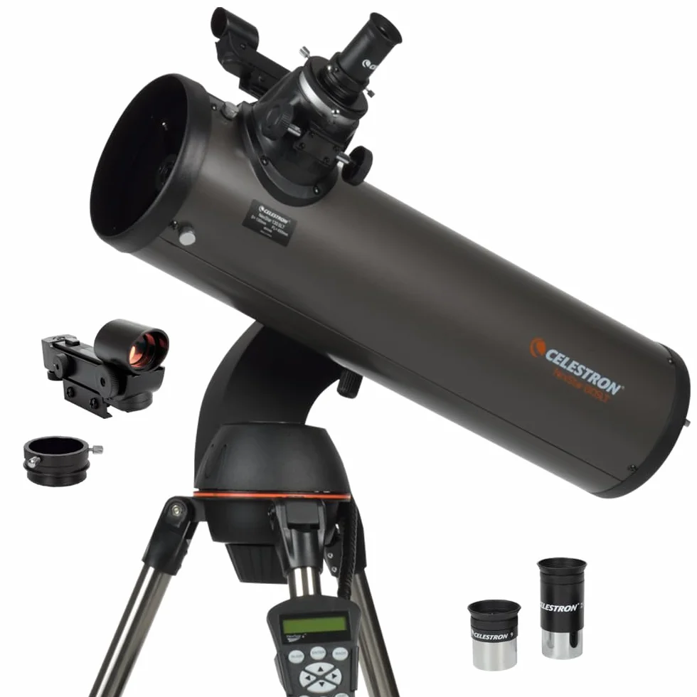 Celestron 31145 NexStar 130SLT Telescopio riflettore newtoniano computerizzato portatile con montatura a forcella a sgancio rapido, software Starry Night Special Edition, grigio