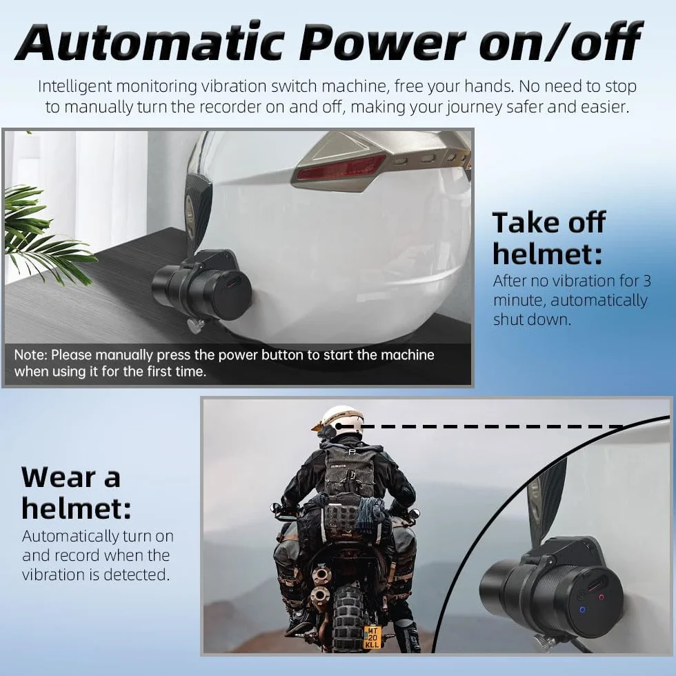 Telecamera portatile WiFi VSYSTO per casco da bici e moto, accensione/spegnimento automatico, lente HD 1080P grandangolare da 150° con visione notturna, action camera, sensore G, registrazione in loop