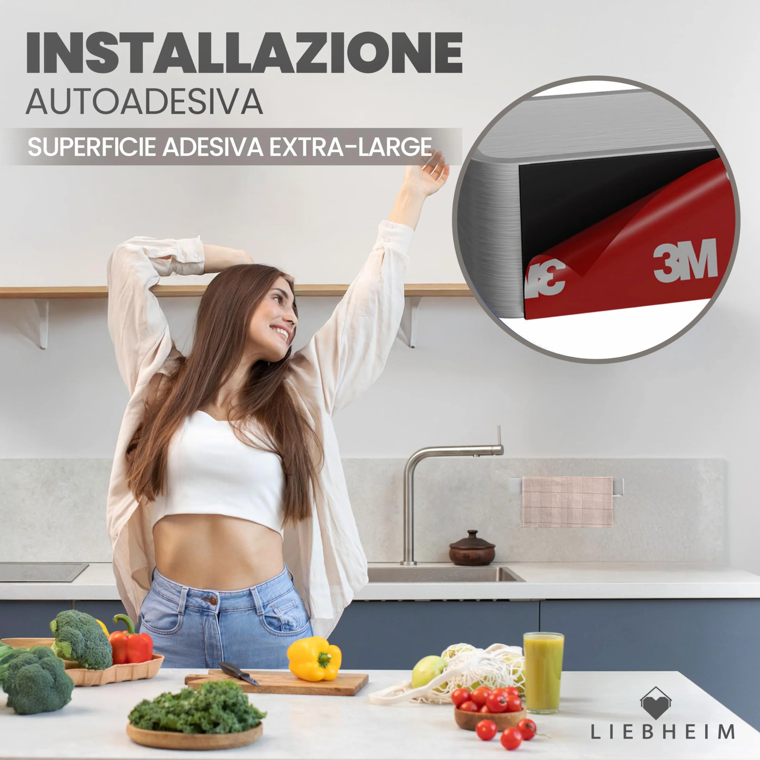 LIEBHEIM Barra portasciugamani in acciaio inox 22 cm senza forare nastro adesivo extra large