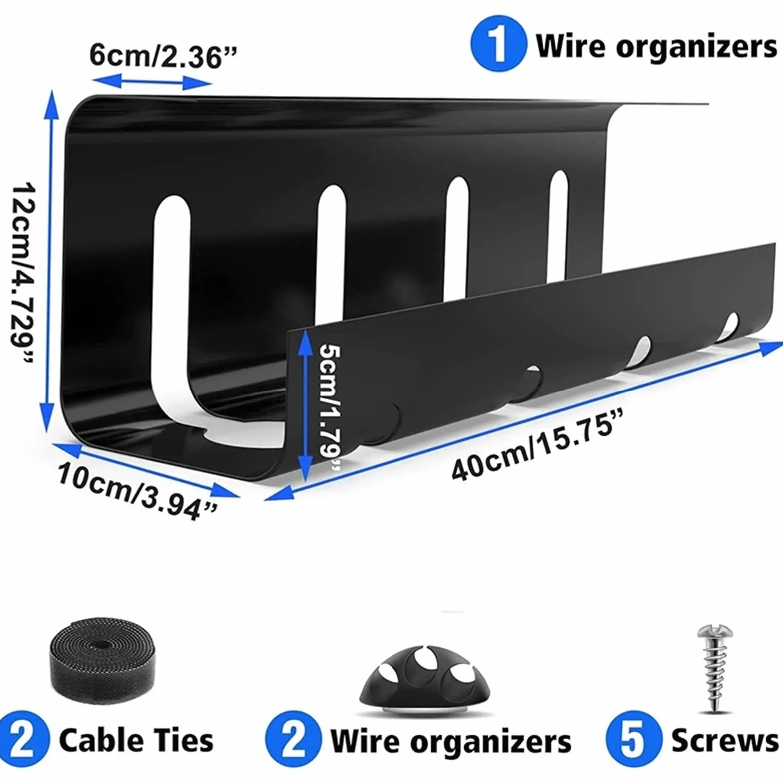 Vassoio for la gestione dei cavi sotto scrivania in acciaio al carbonio | Bianco 2 pezzi Nero 1 pezzo 40x12 cm Sotto la scrivania senza trapano Acciaio: gestione dei cavi(Black-1pc)