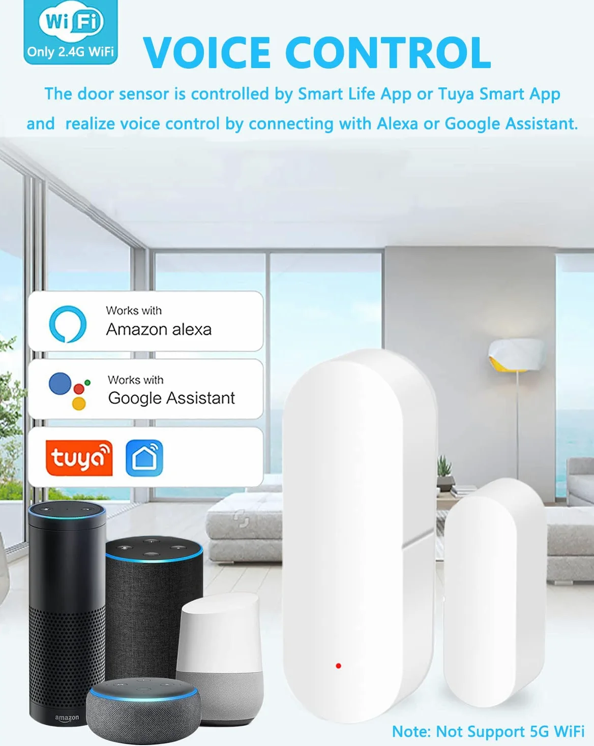 Sensore porta WiFi, sensore di contatto intelligente finestra, sensore di contatto wireless, allarme per porta finestra, compatibile con Alexa e Google Assistant, nessun hub necessario,4 Pack