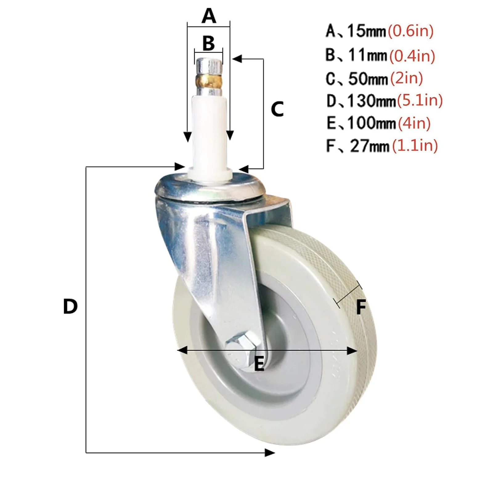 Ruote girevoli Resistenti da 4" - Portata 210 kg, Ruote in PU per mobili, Ideali per cucine, Hotel, carrelli e banchi da Lavoro, Attacco M11x50mm, Confezione da 4, soluzioni di Mobilità Univ