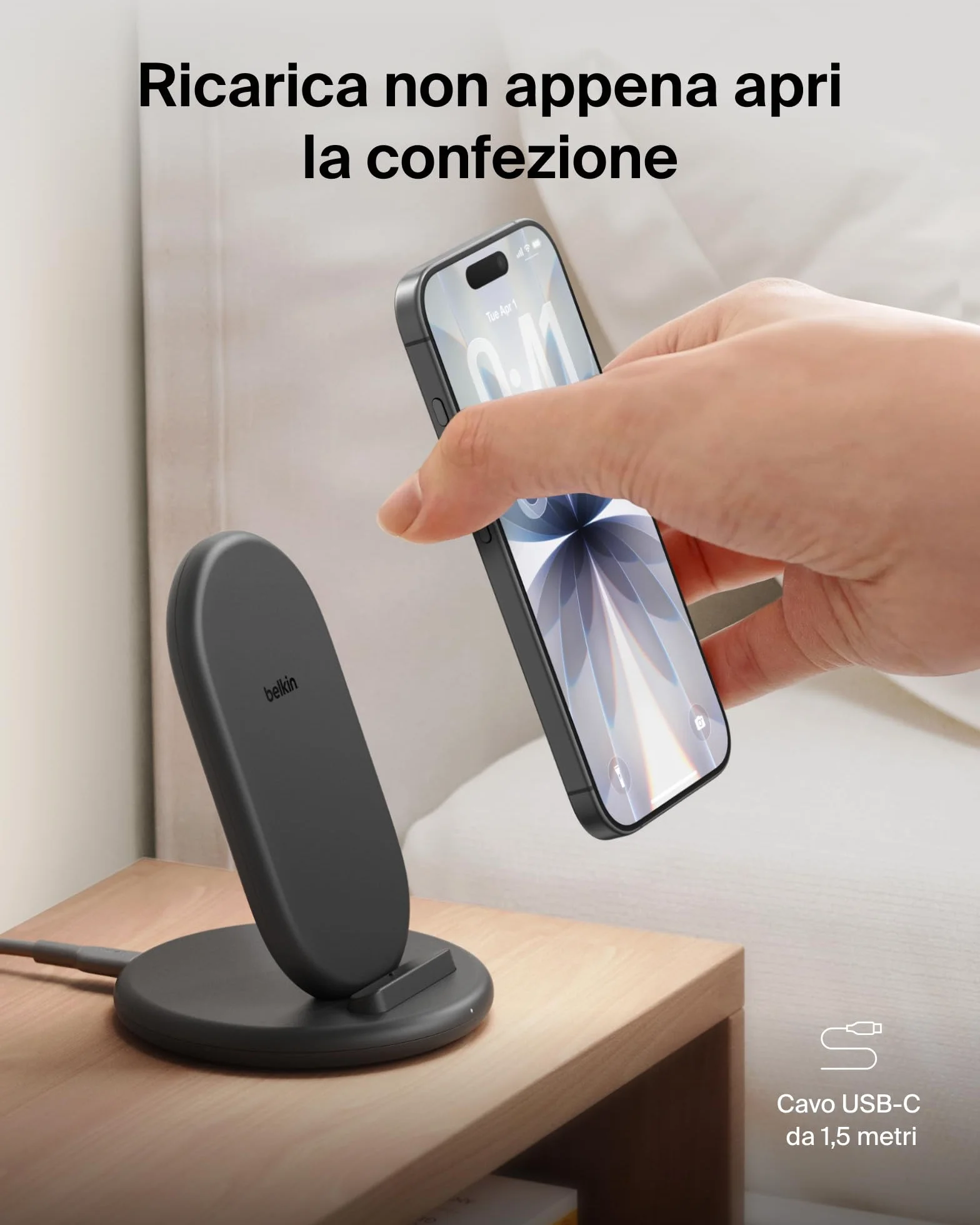 Belkin BoostCharge Caricatore Wireless, Supporto Ricarica Compatibile con Custodie per Telefono, Ricarica Wireless per iPhone, Samsung Galaxy, Google Pixel, Cavo Inclusi, Nero
