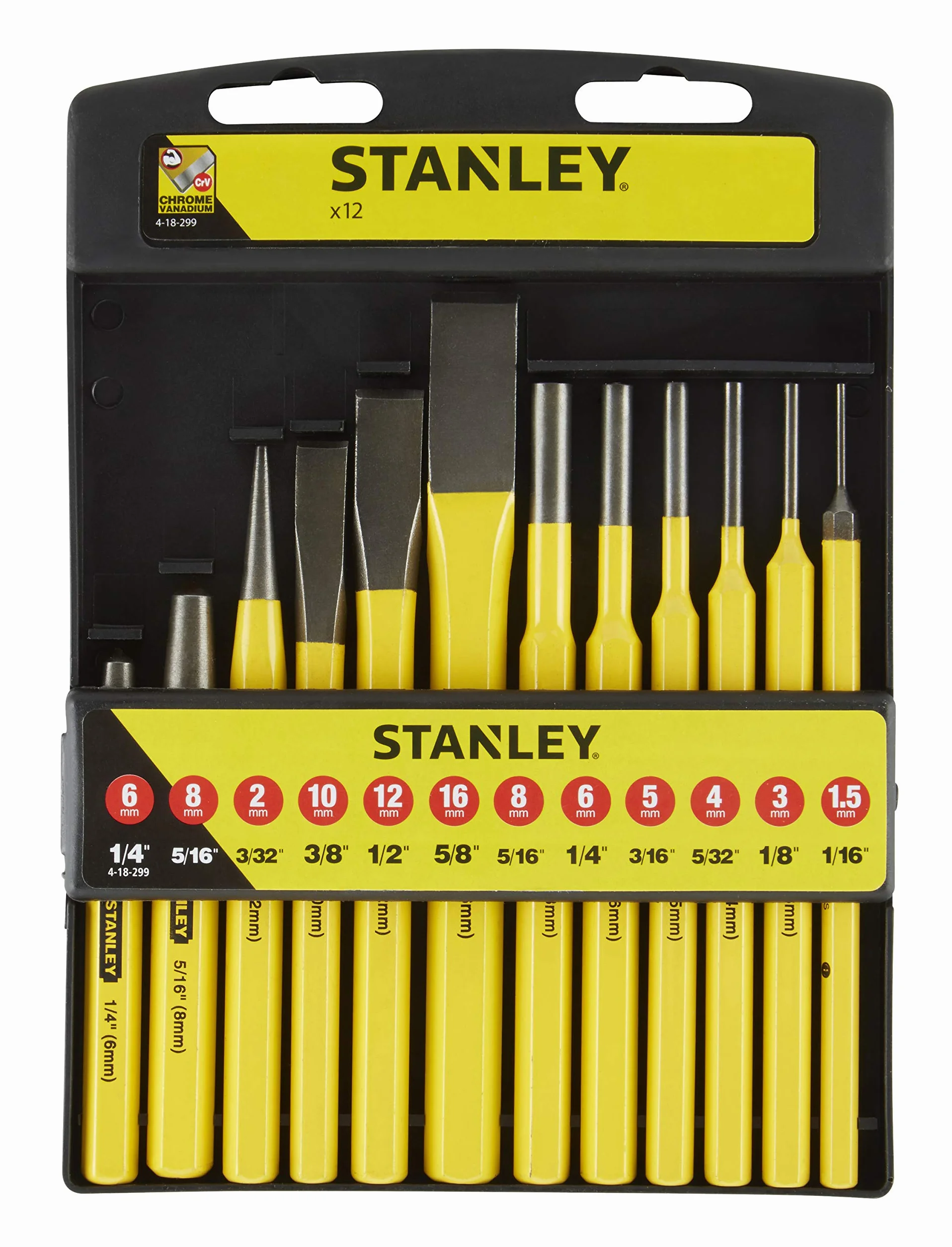 STANLEY 4-18-299 Set 12 pezzi cacciachiodi, scalpelli per meccanico e cacciaspine