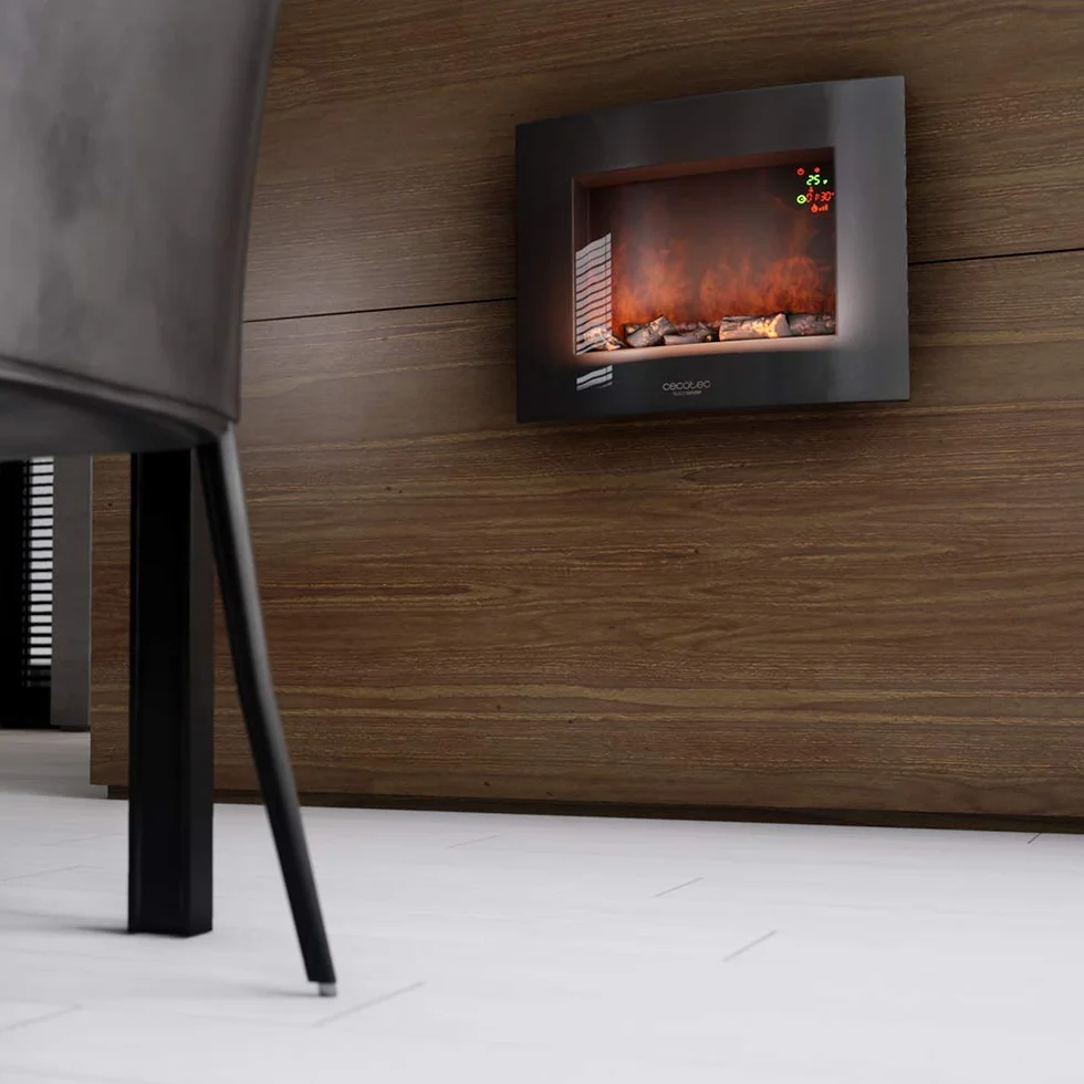 Cecotec Cheminée électrique Ready Warm 2200 Curved Flames 2000W 22" 20m² Télécommande Panneau curve verre trempé