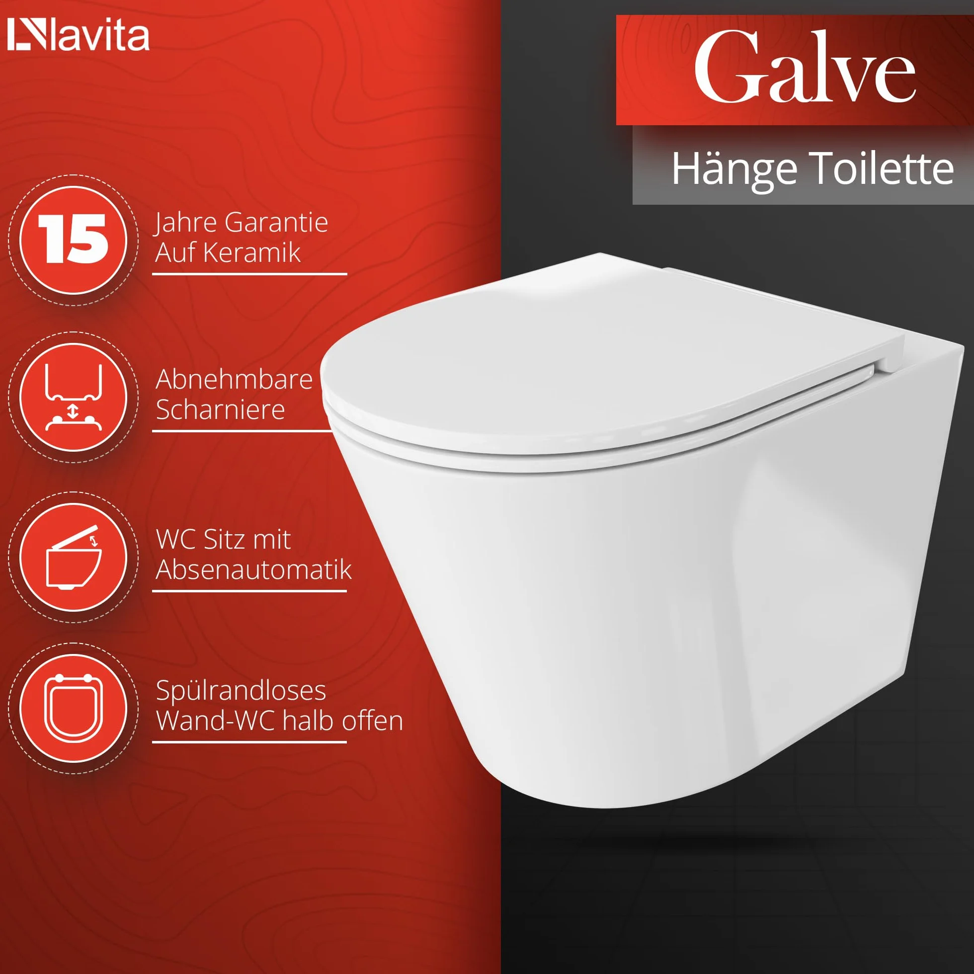 Lavita LAV 101 LAV 200.1.2 Set WC sospeso a parete 40cm fondo profondo GALVE Bianco senza brida Piastra comando Cromato