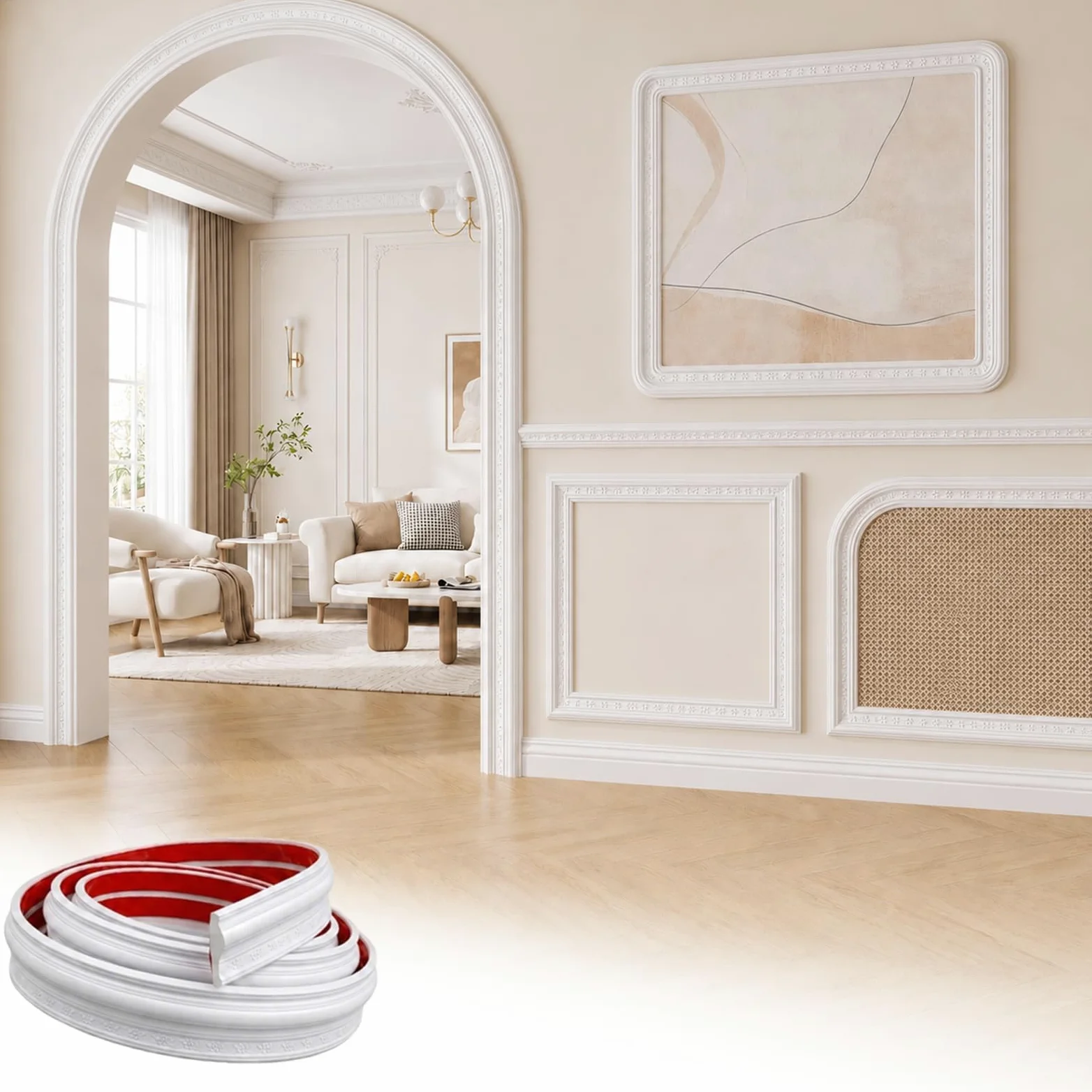 Modanatura Adesiva per Pareti Modanature in PVC Decorative Flessibile per DIY Specchi Porta Armadi, Bianco W 8cm,L 1m