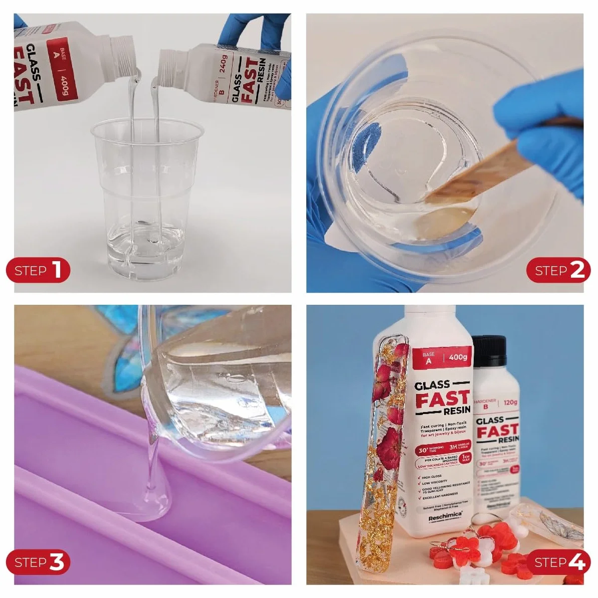 Resina trasparente rapida, effetto vetro - Ideale per gioielli, finiture e decorazioni fai-da-te, DIY. Resina liquida colorabile e facile da usare - Glass Fast Resin (520 gr)