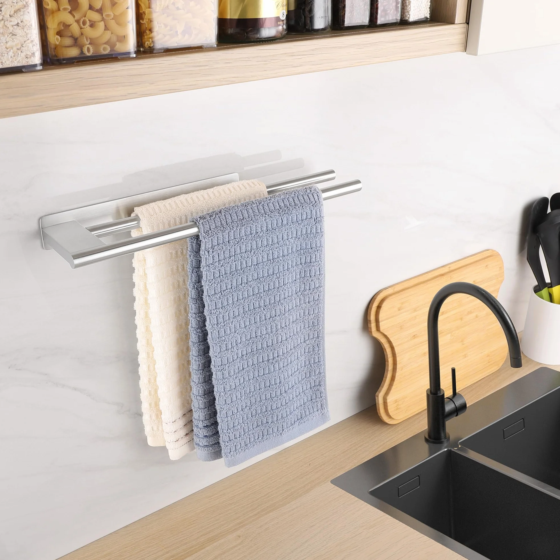 Porta Asciugamani Bagno Adesivo Doppio in Acciaio Inox Argento