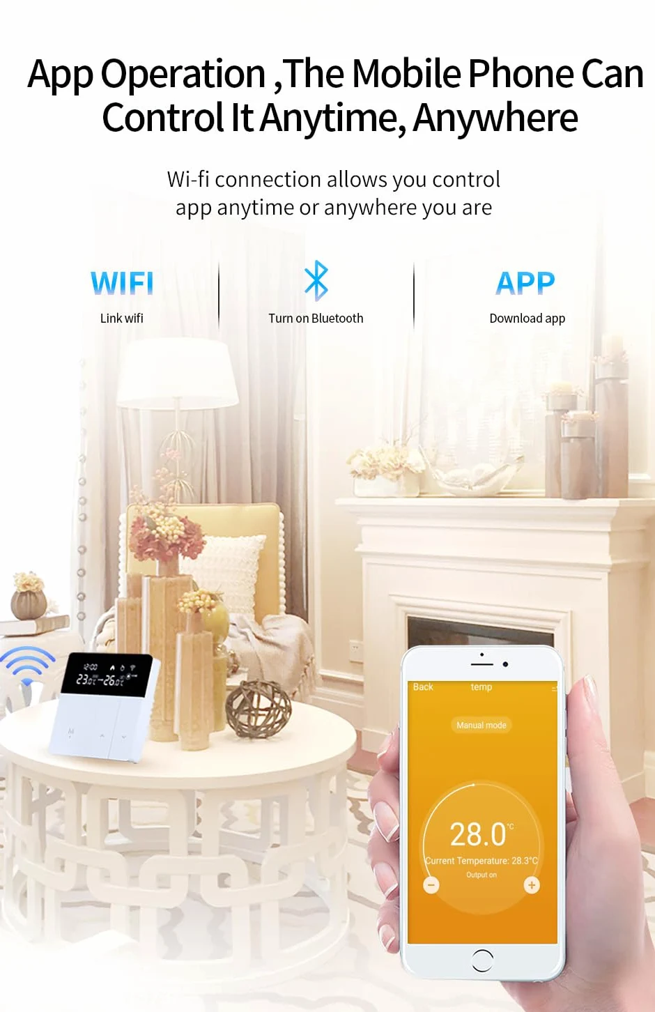 i8 Smart WiFi Termostato con controllo vocale (Alexa/Google) - Termostato interno programmabile, risparmio energetico, telecomando tramite app