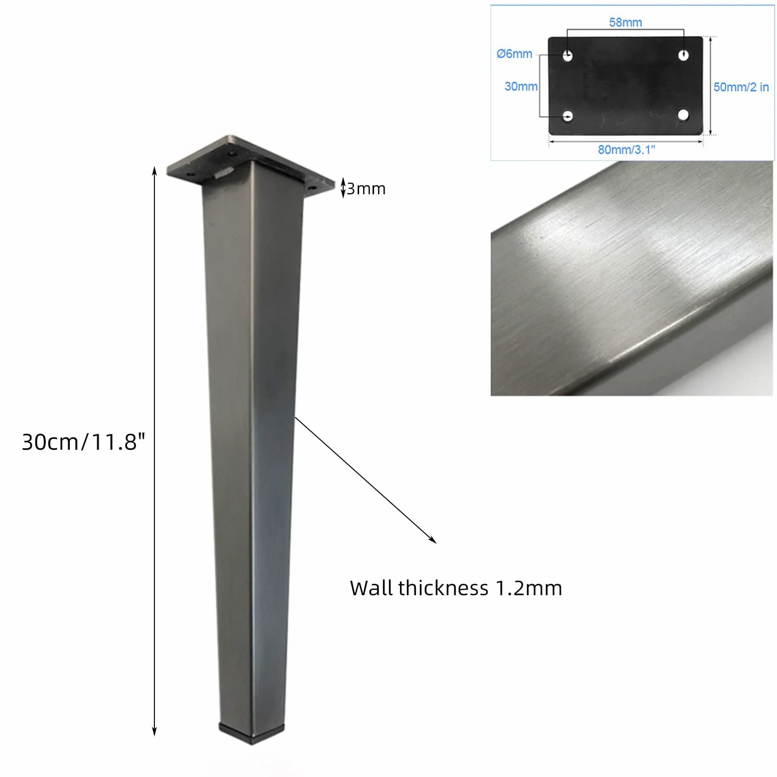 Generico Gambe per Mobili Piedini per Tavolo in Metallo da 30 cm 4 Pezzi Supporto in Acciaio Inox Nero Vernice Spray Piedini per Divano Altezza: 6-30 cm Piedini per Mobile da 30 cm/11,8"