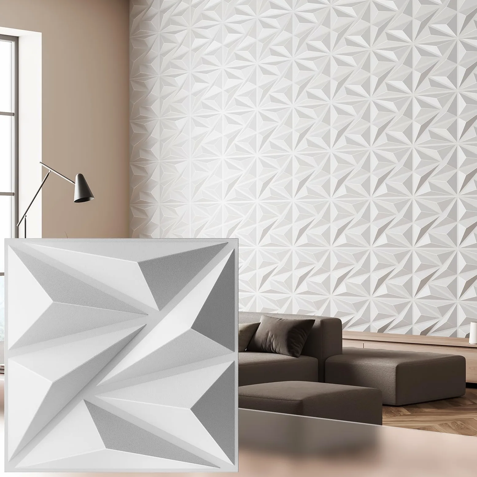 Confezione da 48 pannelli da parete 3D per decorazione di pareti interne, pannelli da parete in PVC testurizzato per interni di casa e ufficio, bianco, 30,5 x 30,5 cm, copre 47 mq.