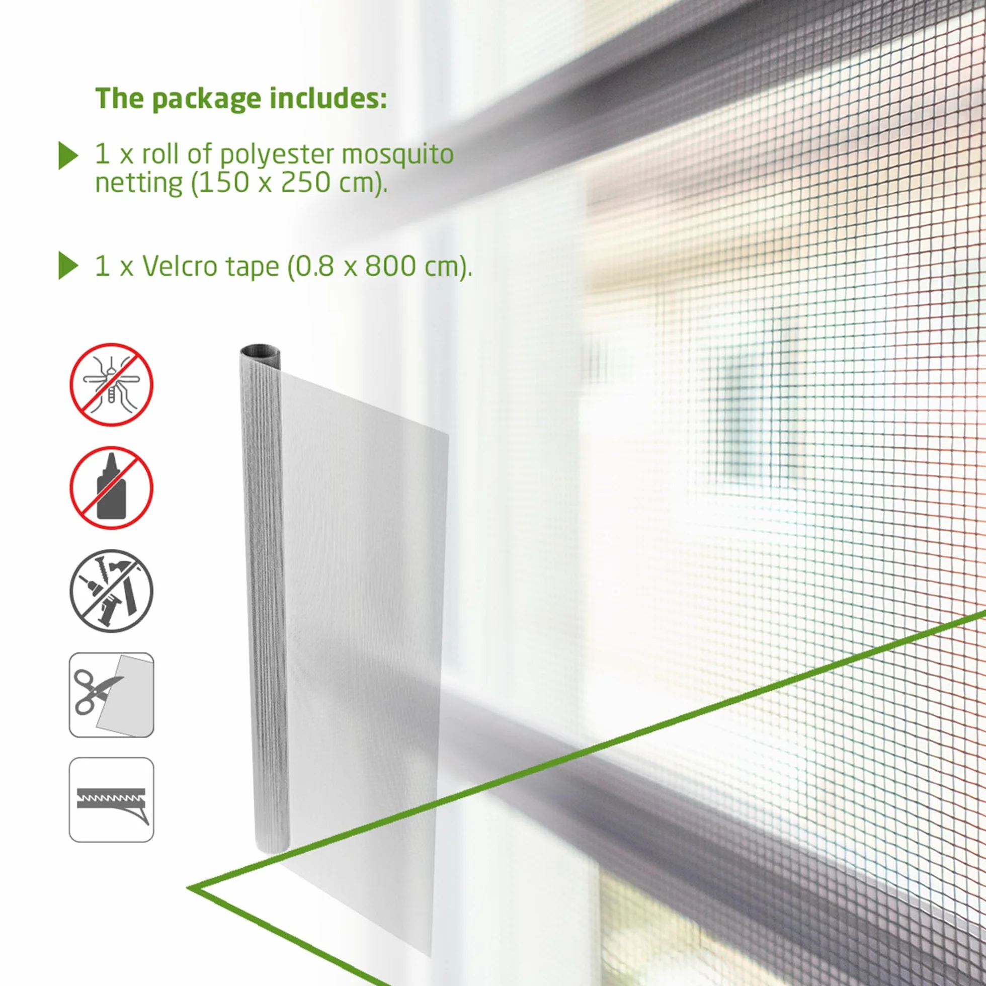 Amig Telo zanzariera 150 x 250 cm Poliestere Bianco per finestra e porta