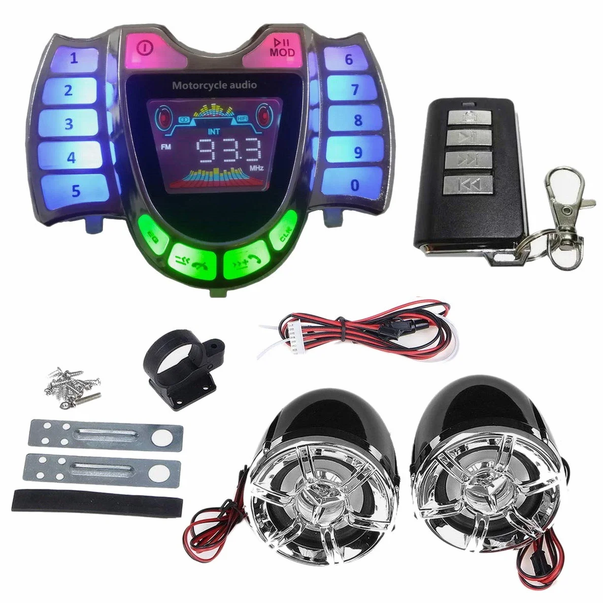 Altoparlanti stereo per moto, wireless, Bluetooth, lettore MP3, impermeabile, audio FM per moto, scooter, ATV, UTV