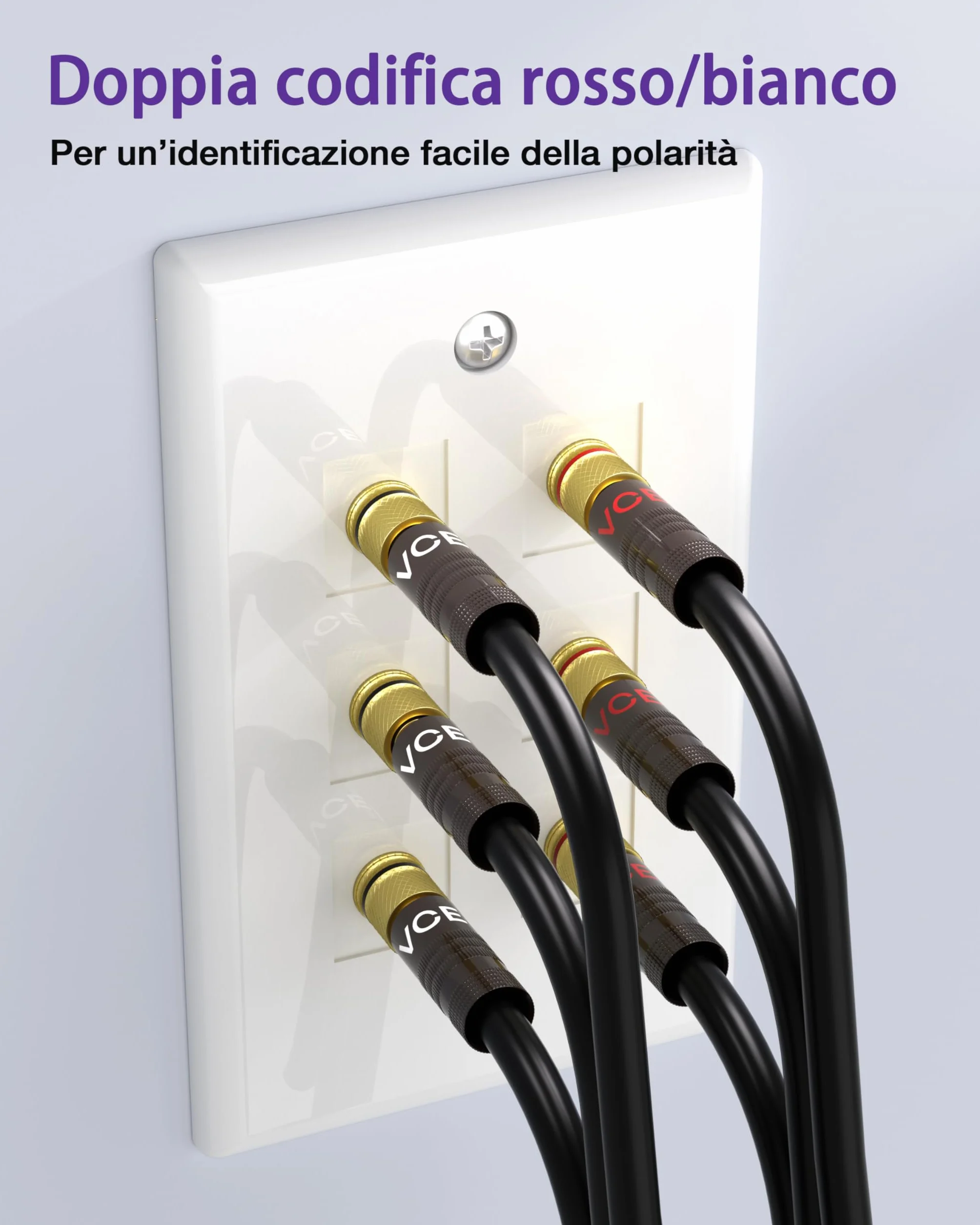 VCELINK 4mm Connettori a Banana, Placcate in oro 24K Connettori Banane Hifi a Doppia Vite per Fili da 12-18 AWG, Piastra a muro, Amplificatore, Home Theater, 4 Pezzie