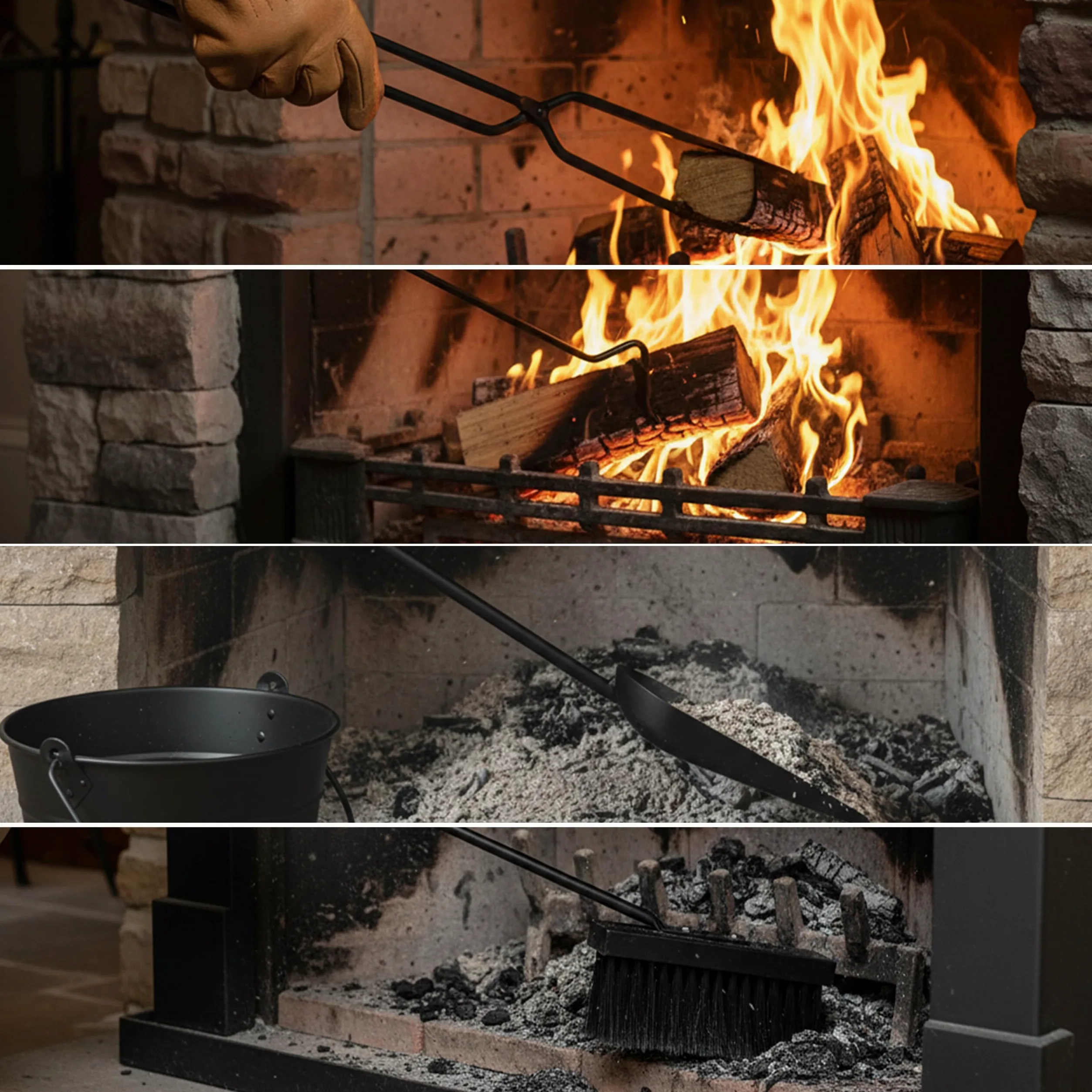 Relaxdays Set di 5 Accessori per Camino, attizzatoio, Paletta, Scopa, Pinza e stendino, Ferro, Nero
