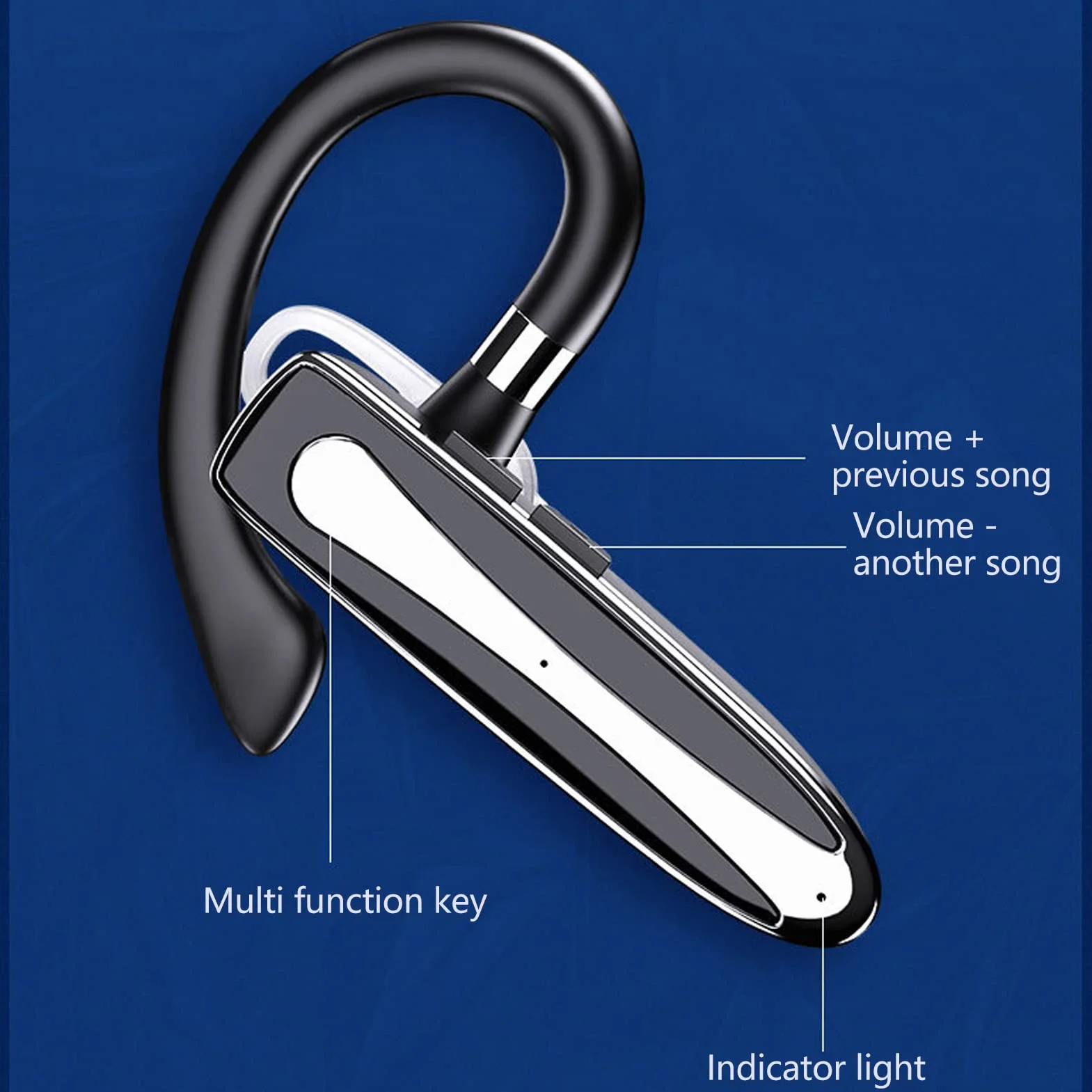 PUSOKEI Auricolare Bluetooth, auricolare Bluetooth con microfono per telefoni cellulari, doppio microfono, cancellazione del rumore, rotabile, auricolare singolo orecchio senza fili, vivavoce con