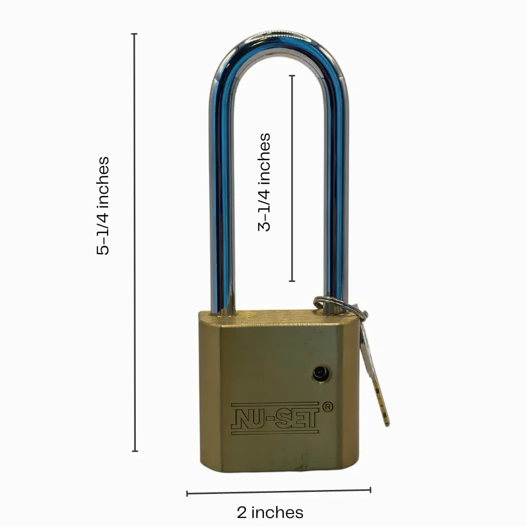 NU-SET Lucchetto in ottone massiccio resistente da 5,1 cm, temprato, lungo, confezione da 2 chiavi uguali