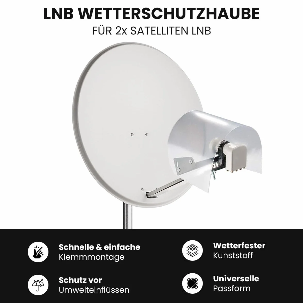 GSS LNB protezione dalle intemperie per 2 LNB, protezione dalle intemperie, protezione LNC da pioggia, grandine e neve, protezione LMB per parabola satellitare, copertura LNB