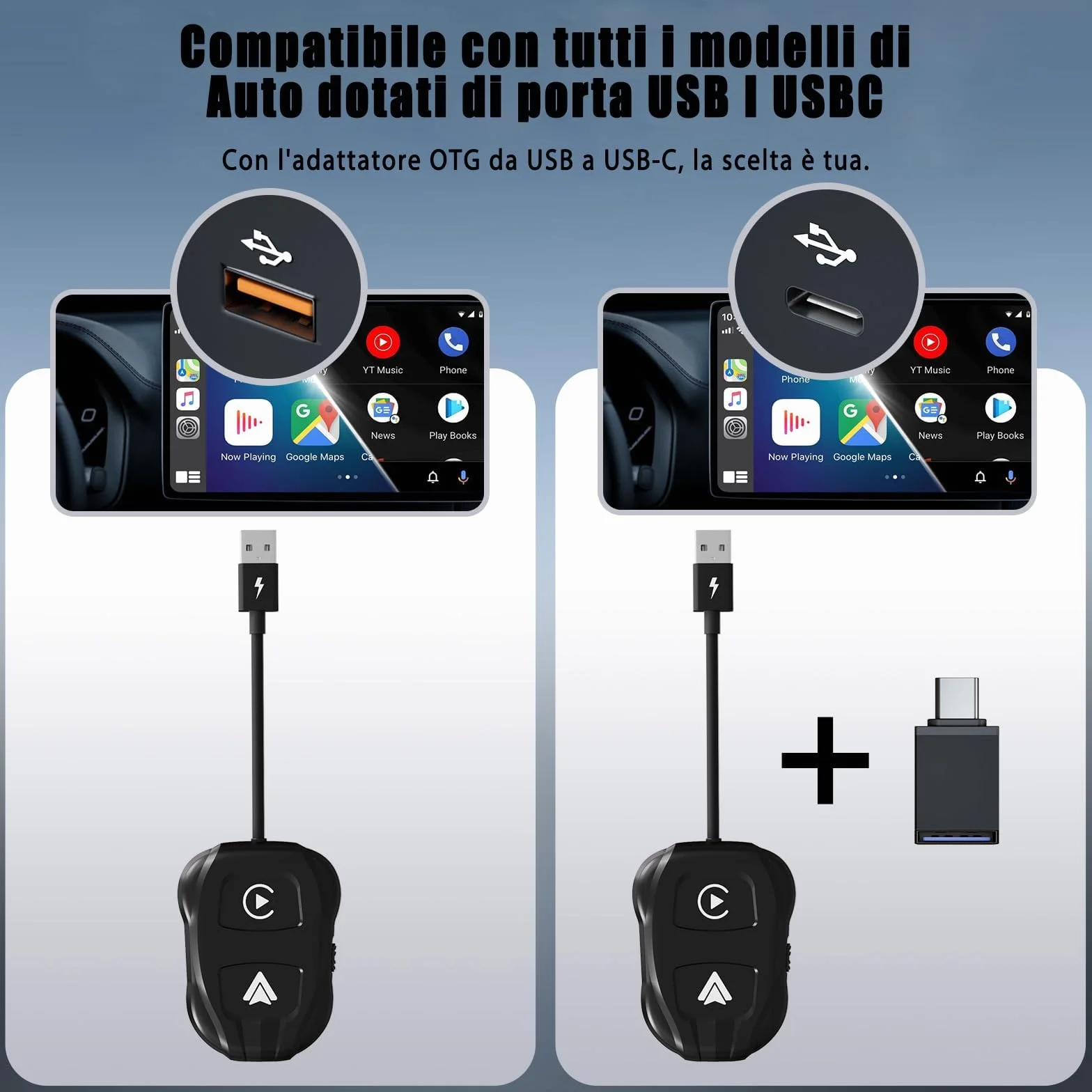 2025 CarPlay Wireless ios & Android Auto Wireless Adattatore [2-in-1], Adattatore Converti Wired in Wireless Android Auto Wireless per Auto con Funzione Carplay o Android Auto, connessione automatica