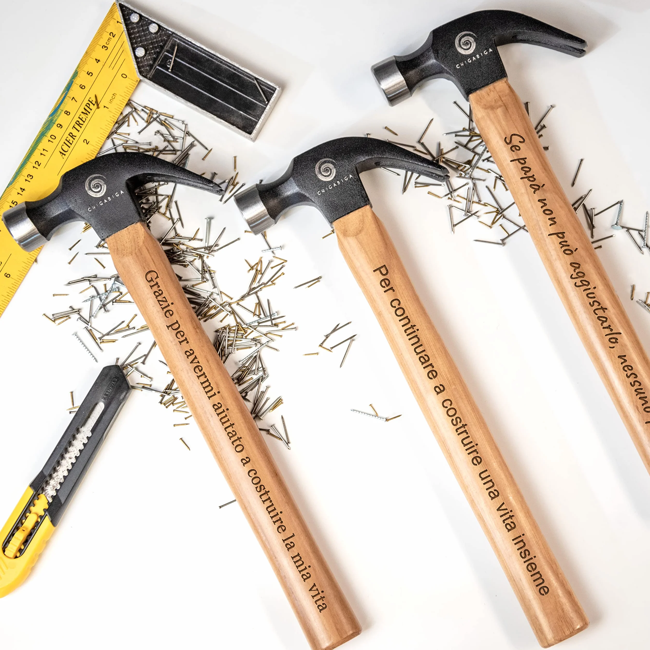 Martello PERSONALIZZATO con le tue stesse parole, regali originali per uomo, Natale, festa del papà, compleanno, fidanzato, San Valentino. Inciso a laser. Martelli da carpentiere di dimensioni reali