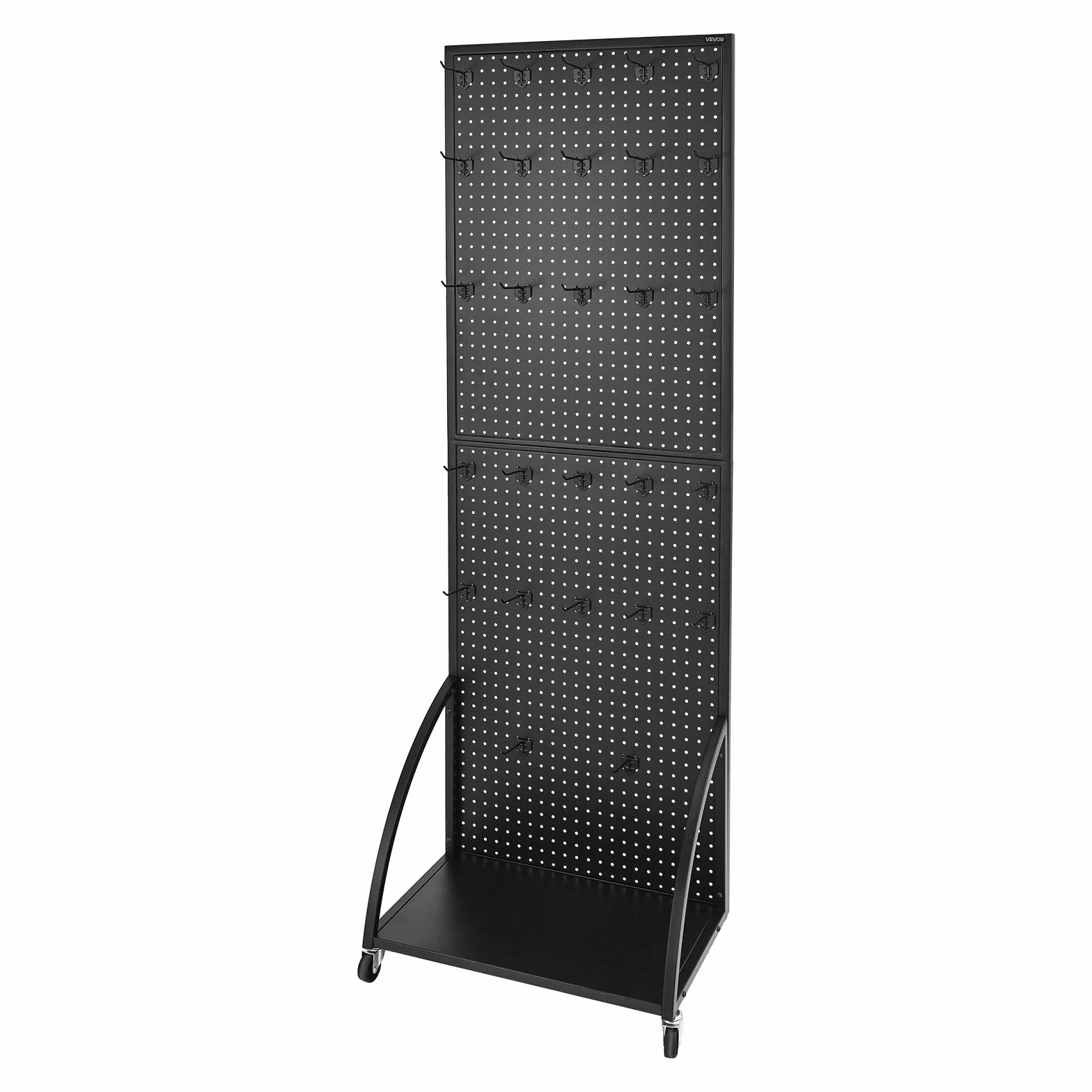 VEVOR Espositore per Pannello Forato 600 x 1770 mm con Ruote e Ganci, Acciaio Laminato a Freddo, Nero