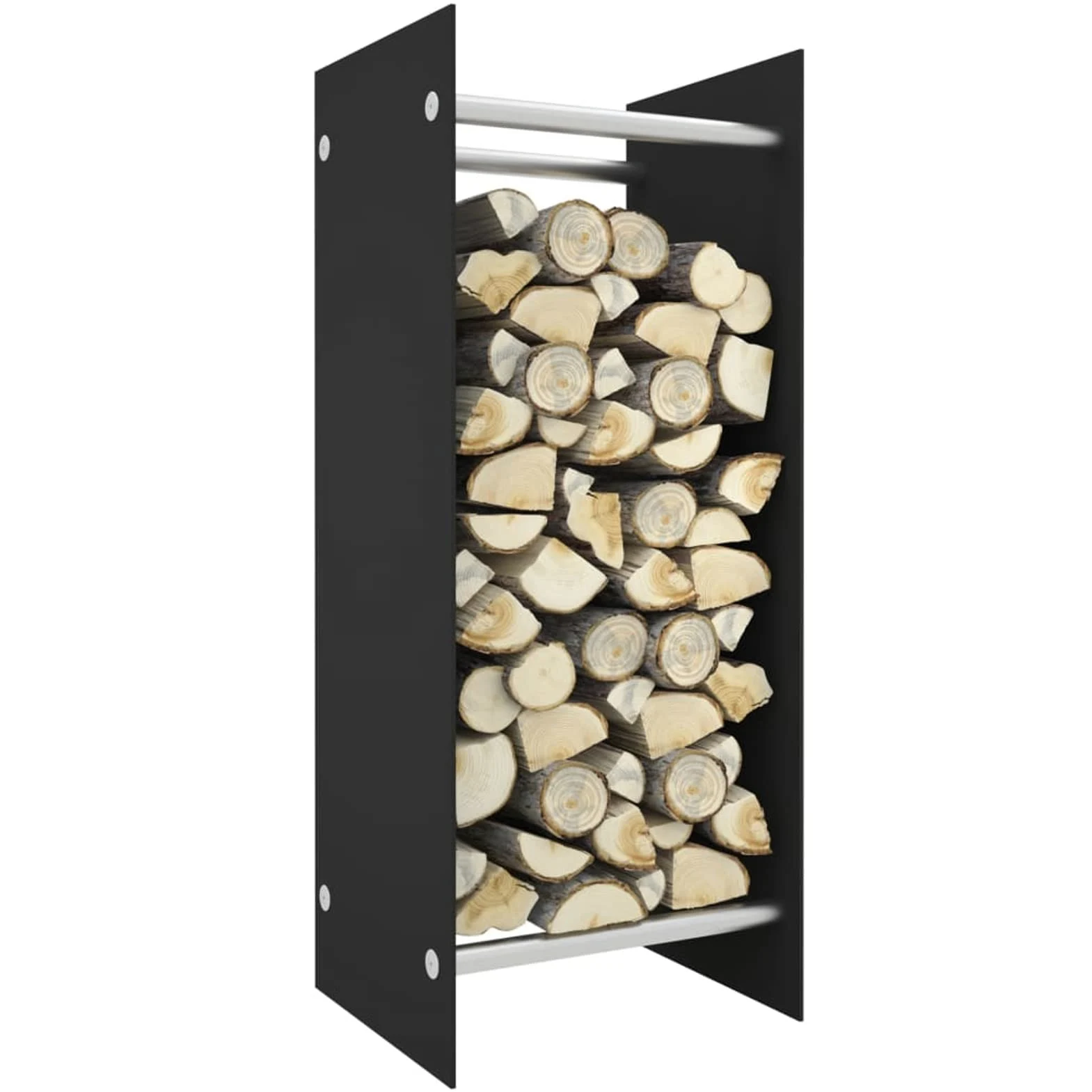 Homgoday Porta Legna Nero 40x35x100 cm in Vetro Temperato, Portalegna da Interno, Portalegna da Ardere, Porta Legna per Camino, Legnaia da Interno, Impilabile Stufa Ripiano Legno