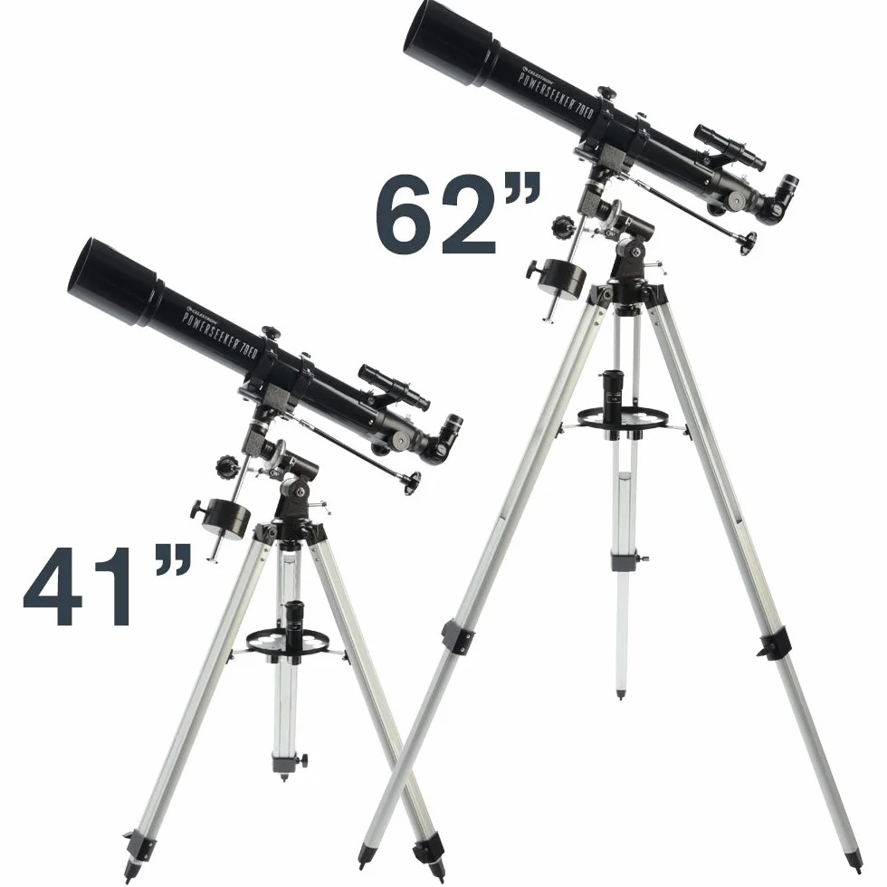 Celestron 21037 PowerSeeker 70EQ Telescopio riflettore - include due oculari, diagonale d'immagine eretta, lente di Barlow 3x, treppiede regolabile in altezza e vassoio accessori Deluxe, nero