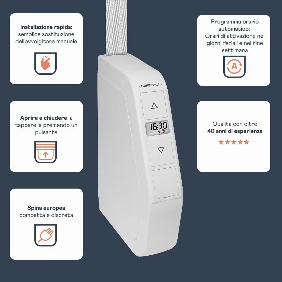 Home Pilot - Avvolgitore per tapparella con mini-cinghia RolloTron a parete Premium. Montaggio rapido | Programmazione | Funzionamento autonomo - 10161530