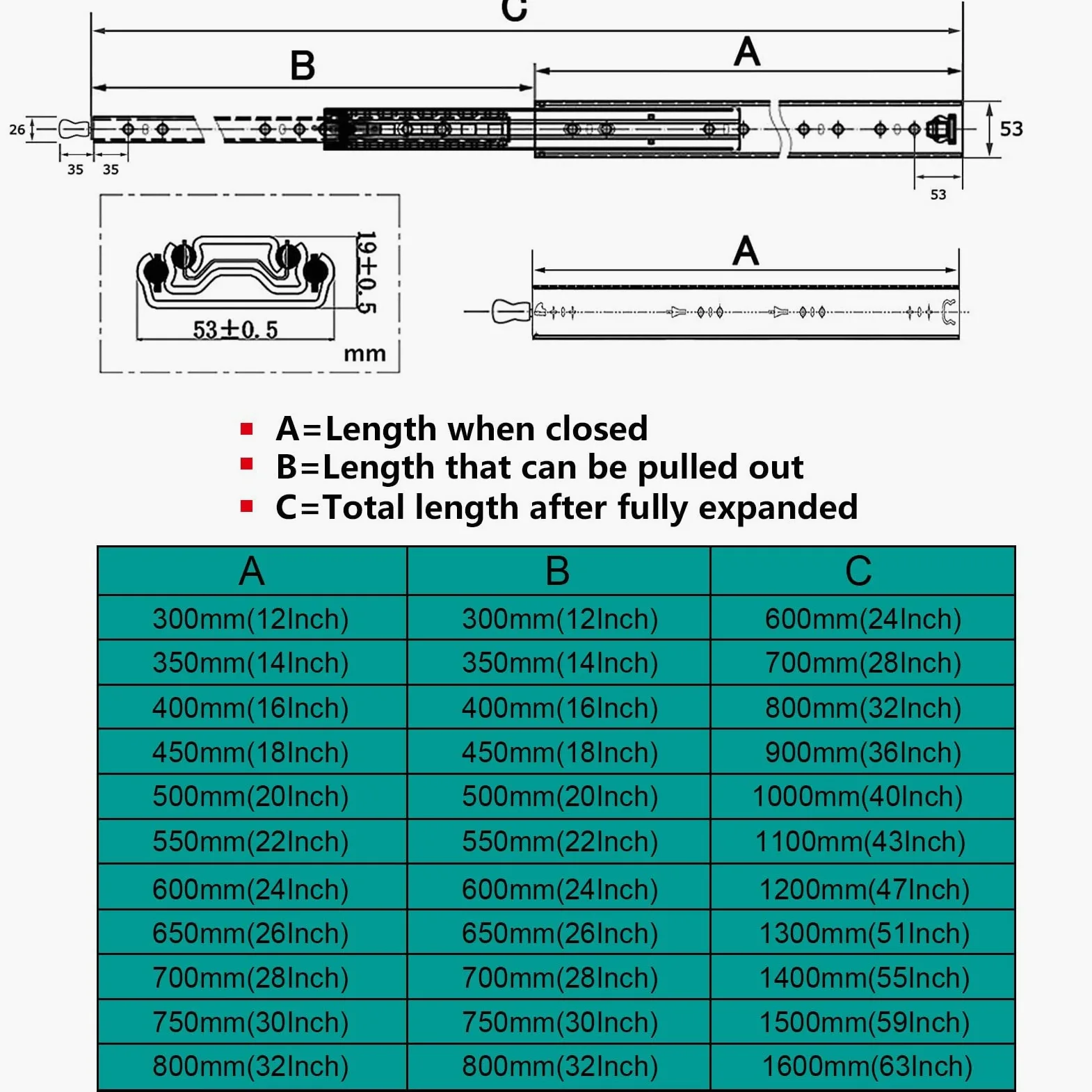 Guide per cassetti per carichi pesanti, con chiusura ammortizzata, guide per cassetti ad estrazione totale, montaggio laterale, chiusura lenta (1 paio da 650 mm (26 pollici))