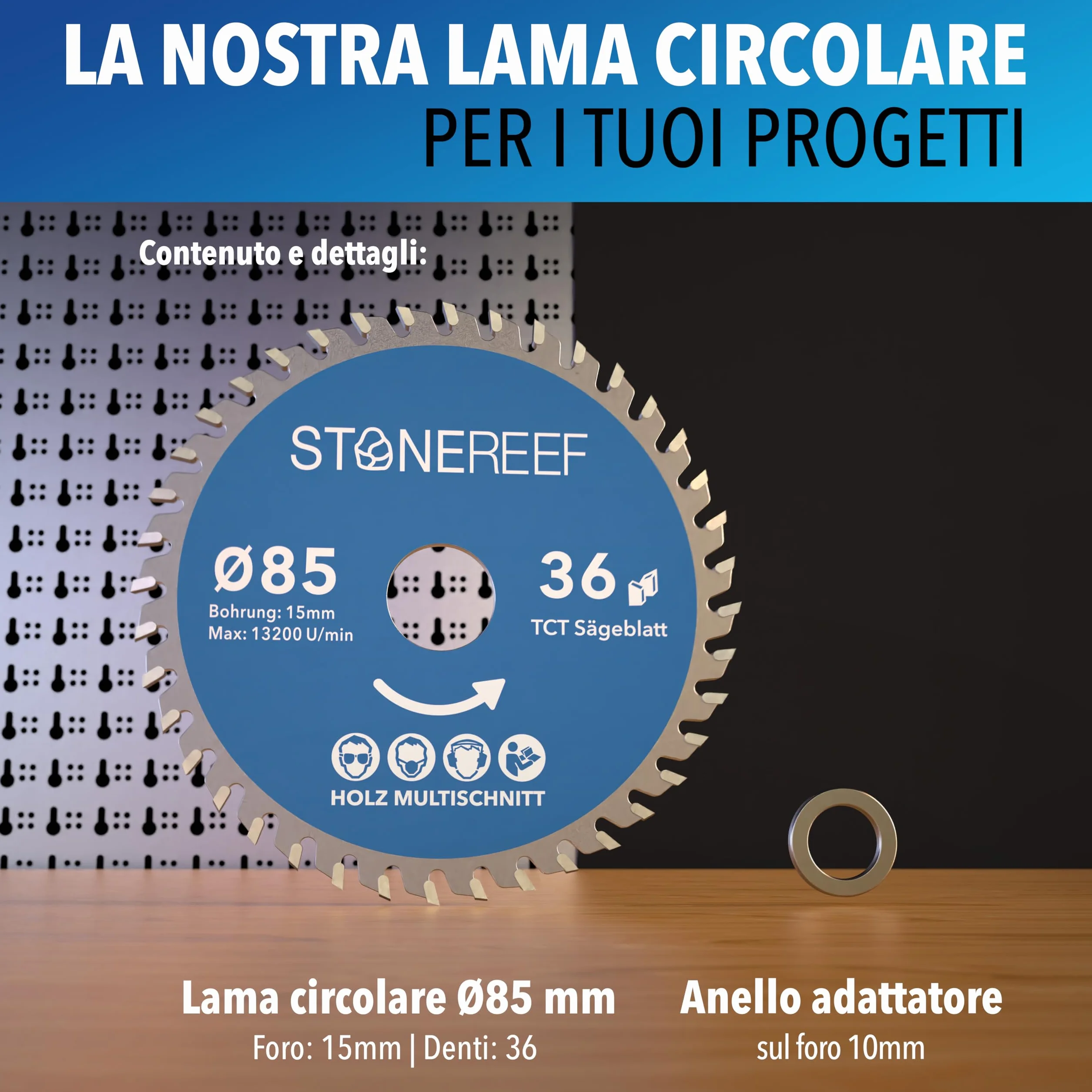 STONE REEF Lama per sega circolare 85 x 15 Acciaio al carbonio