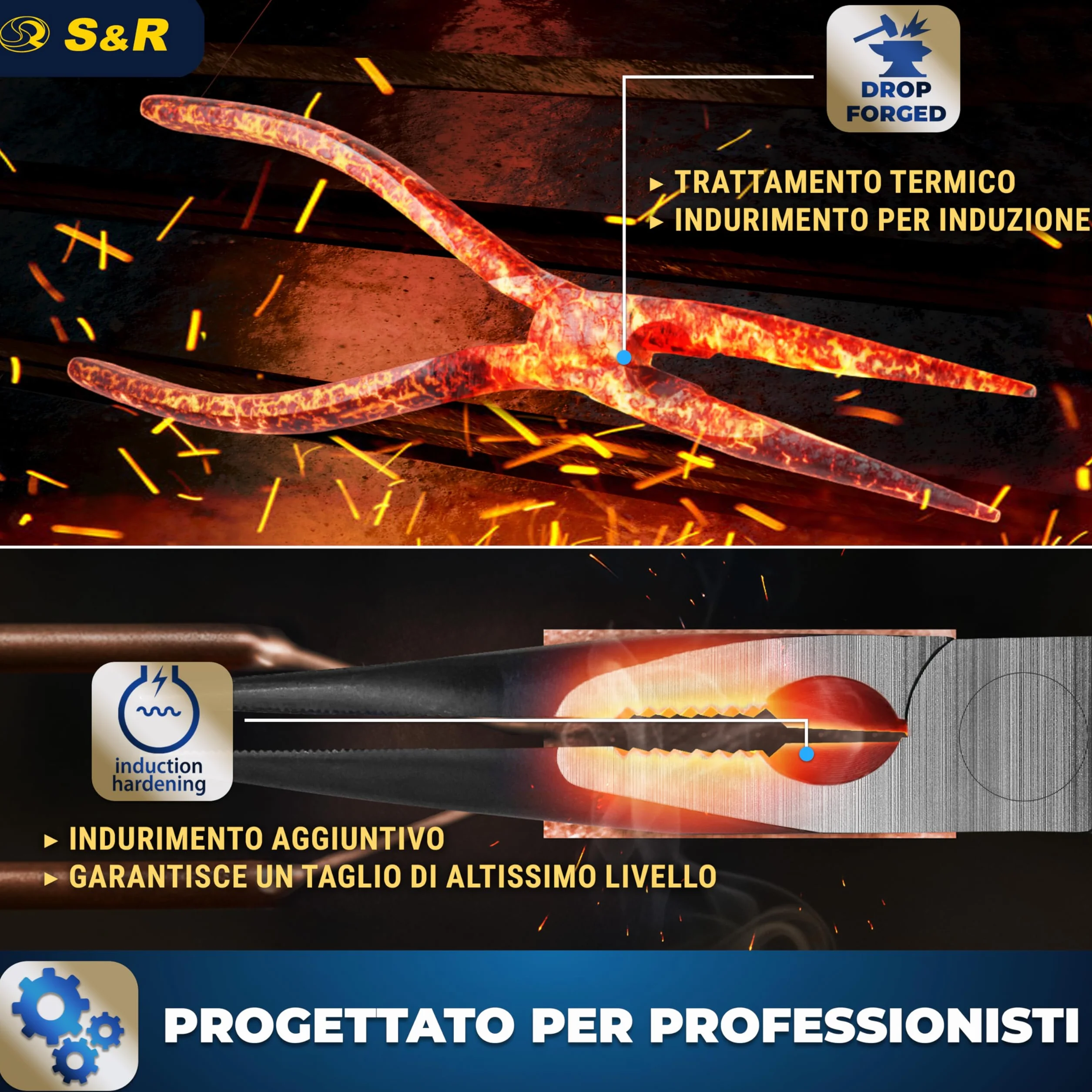 S&R Pinze a becco lungo VDE acciaio al cromo-vanadio fosfatato