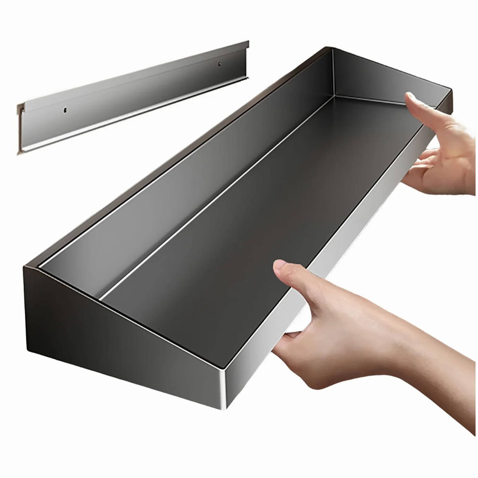Mensola da parete in acciaio inossidabile, scaffale galleggiante rimovibile, cucina e bagno, mensola salvaspazio (50 x 20 cm)