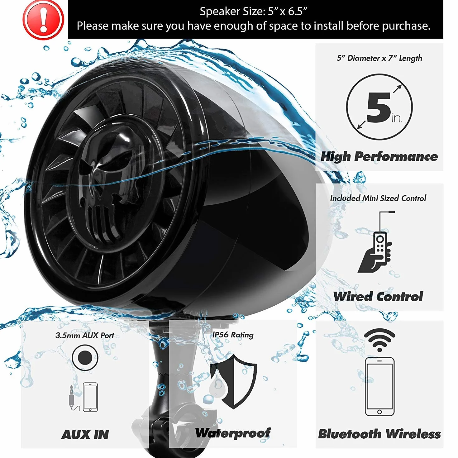 Altoparlanti stereo Bluetooth marini impermeabili da 5 pollici ad alte prestazioni Sistema audio Bass Boat per impieghi gravosi con ingresso USB e AUX, ideale per motocicli ATV/UTV/RZR