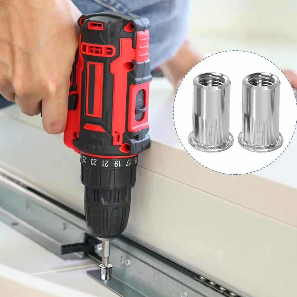 100 Pezzi Dadi Rivetti Filettati in Acciaio Inox M8 Inserti Filettati a Testa Piatta Per Pannelli in Metallo e Plastica