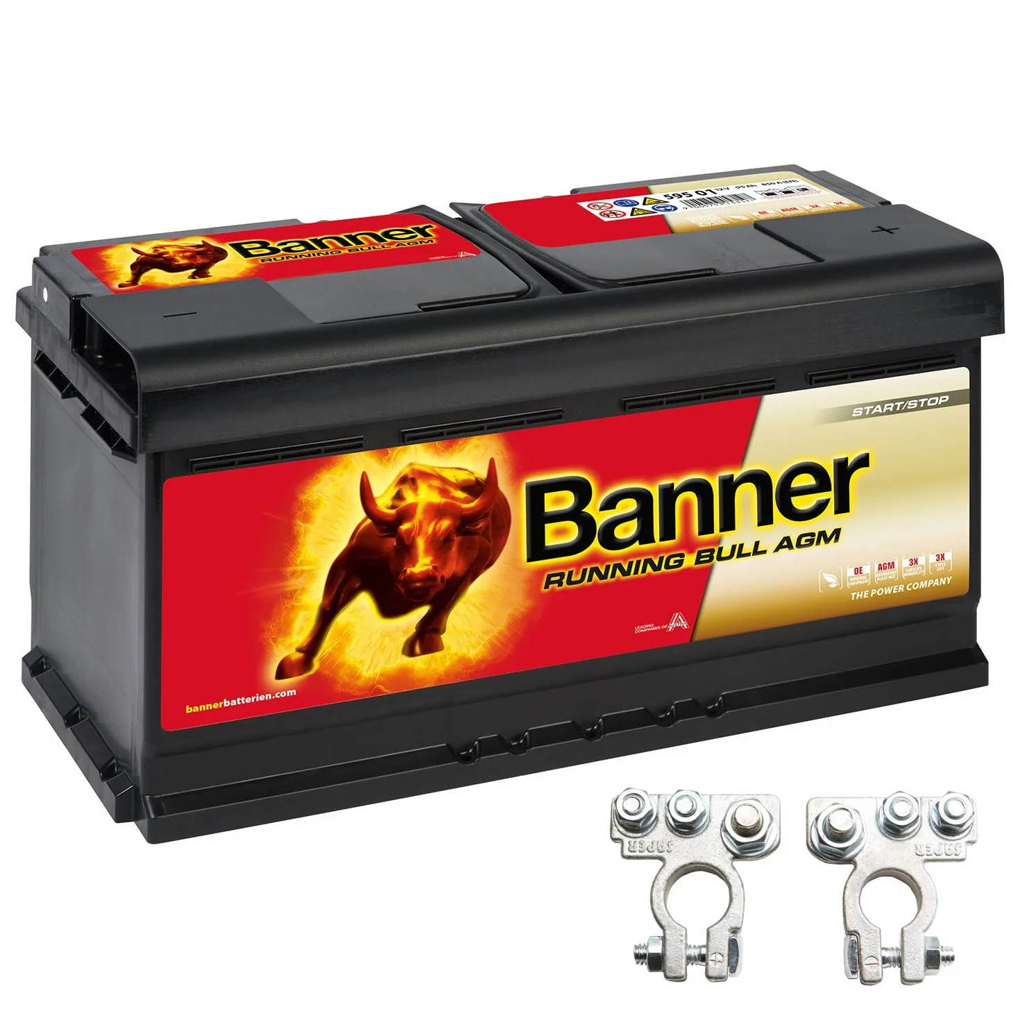 Articolo batteria AGM quassu hummelladen in Tessuto non Tessuto Running Bull 92AH 12 V batteria con morsetti per batteria Auto barca zone Mobil