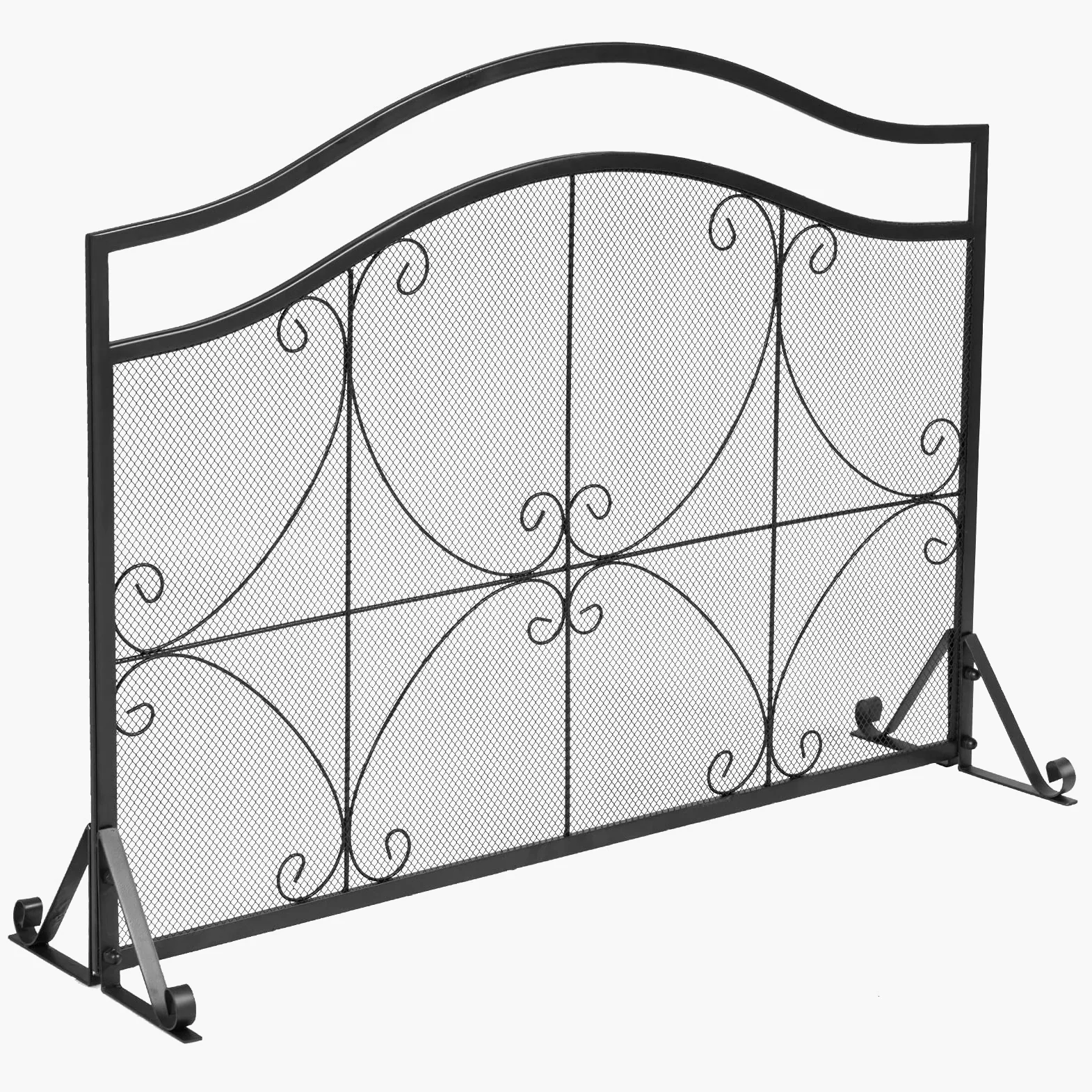 GYMAX Parascintille Camino, Telaio in Metallo, con Gambe di Sostegno, Struttura Stabile, Paravento Moderno per Soggiorno, Camera da Letto, 112,5 x 33,5 x 83,5 cm, Nero