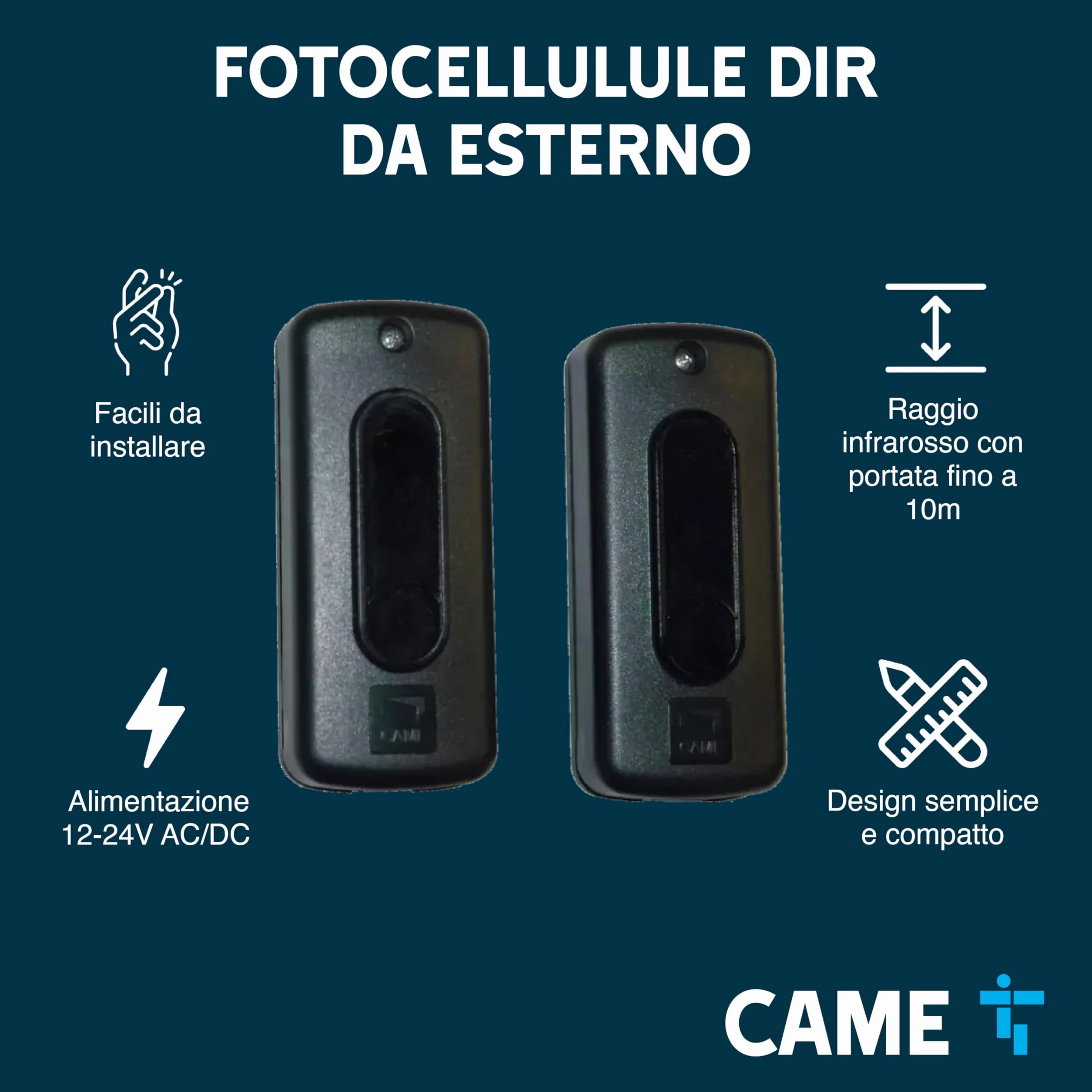 CAME Coppia fotocellule DIR a raggio infrarosso esterno portata 10m 12-24V AC/DC