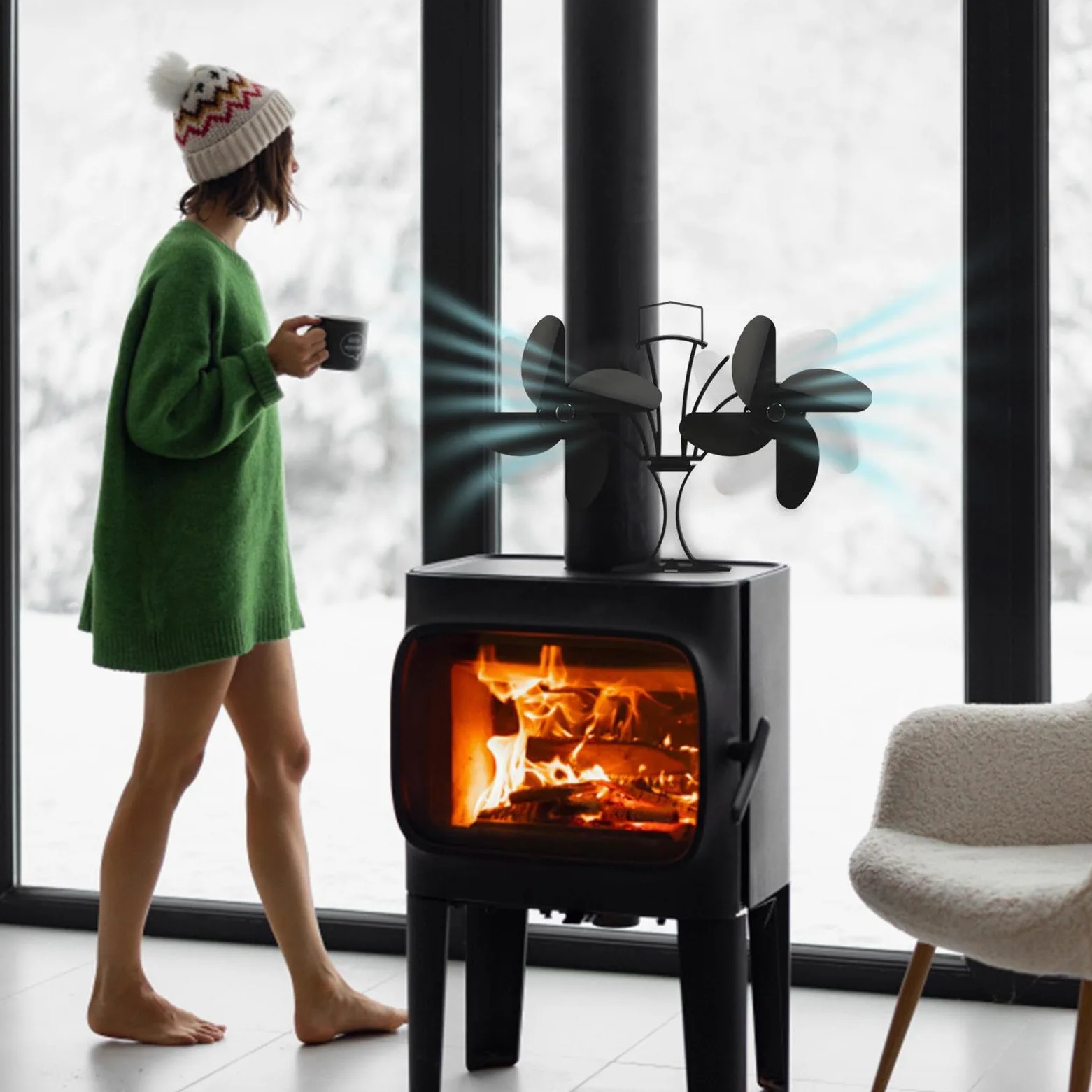 Ventilatore per stufa a legna, in lega di alluminio, 16 x 8 x 19 cm | con distribuzione del calore ultra silenziosa, per stufe a legna, caminetti, bruciatori a legna