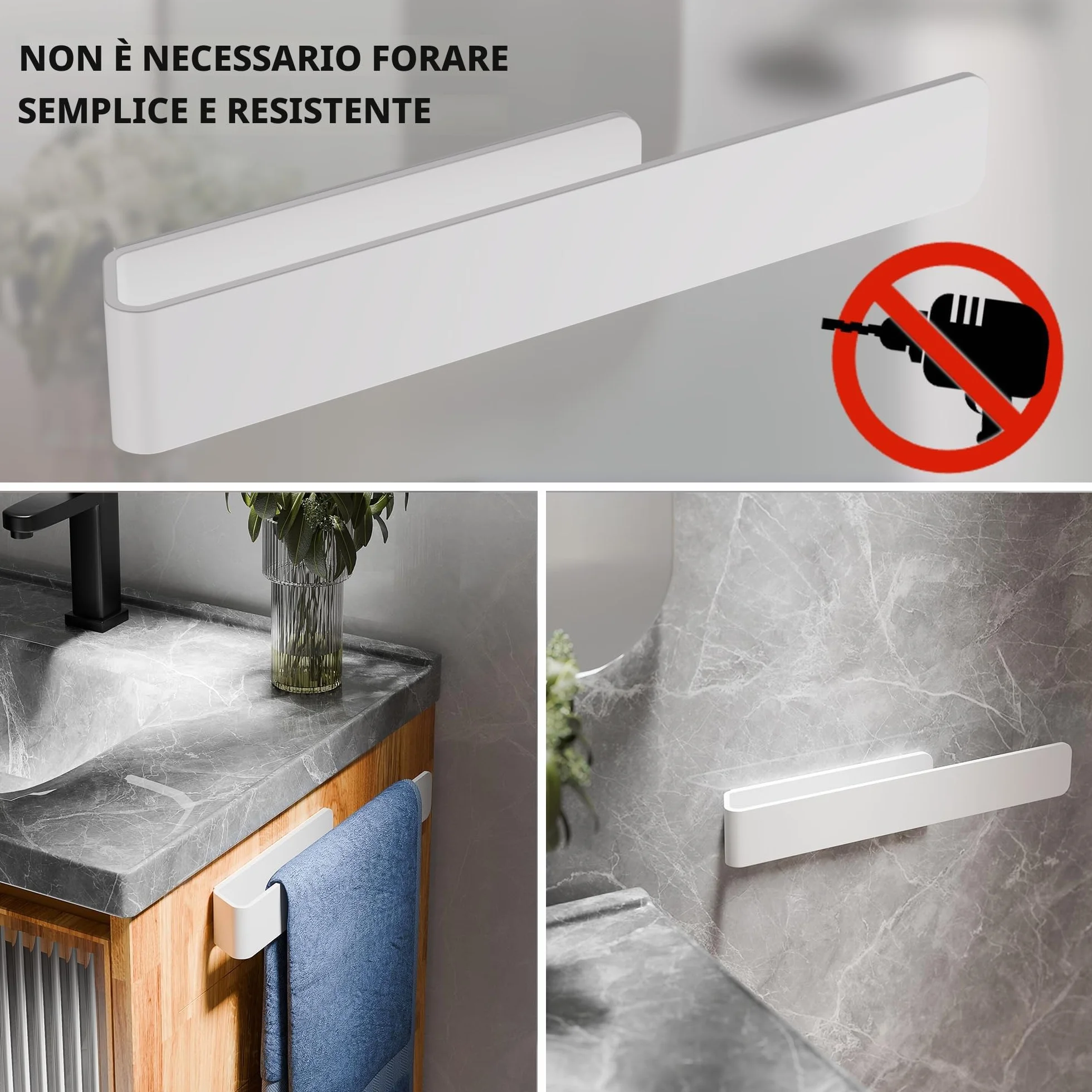 Aikzik Portasciugamani in alluminio senza foratura bianco 32 cm