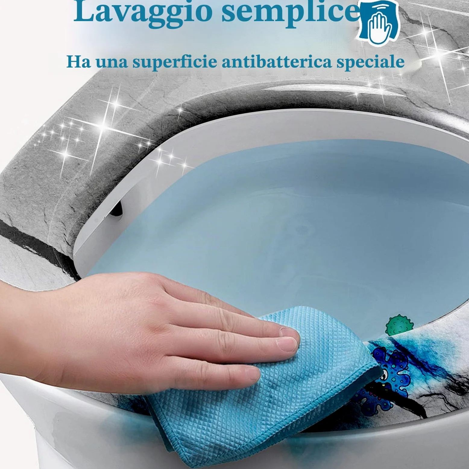 LARS360 Sedile WC con abbassamento automatico, misura universale, in plastica rigida, sedile WC con abbassamento lento, antibatterico, fiamma del cranio