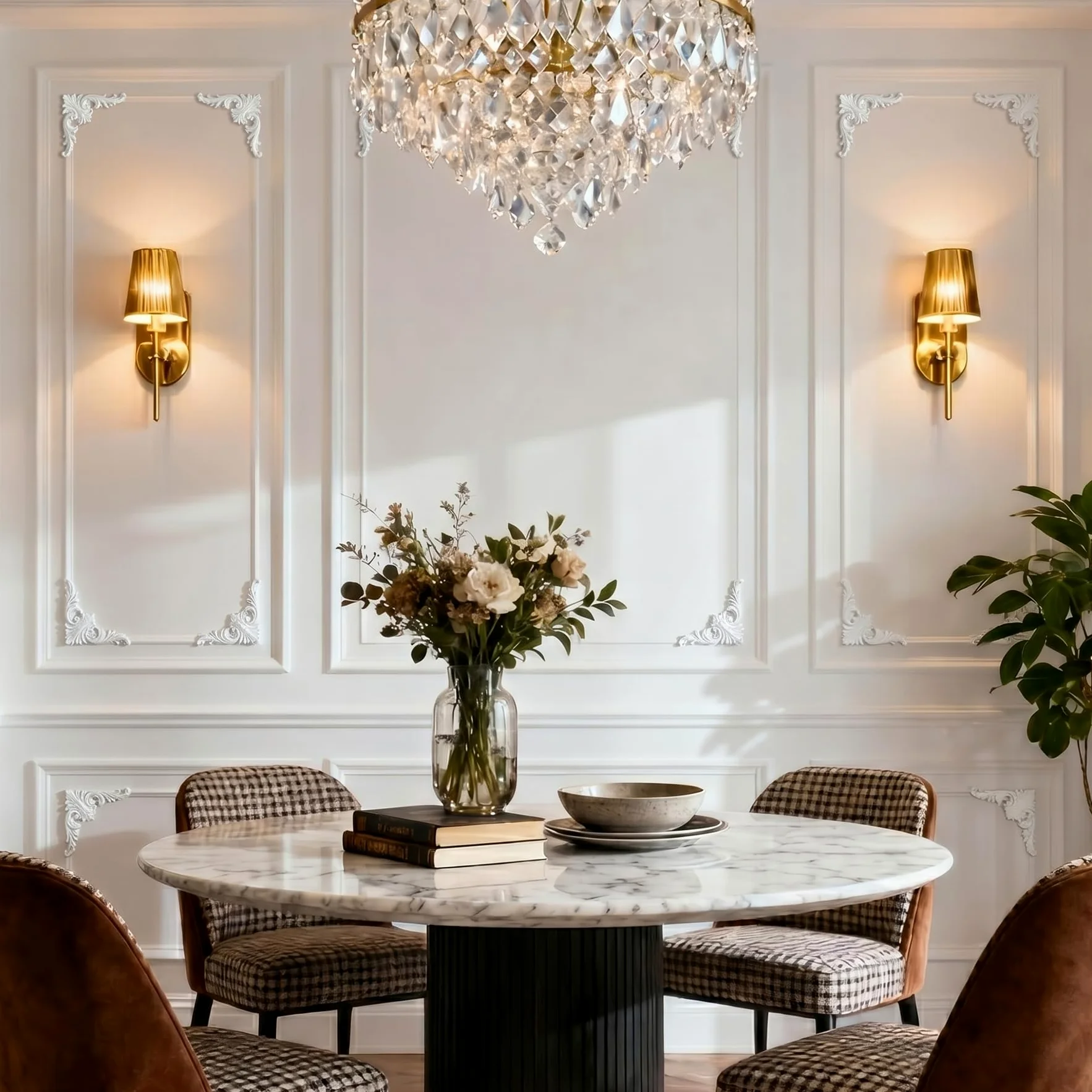 4 PCS Angolari Decorativi per Pareti E Soffitti in PU Modanature Angolari 3D con Decorazioni Floreali Profili Decorativi Verniciabili per Cornici E Angoli Elegante Finitura