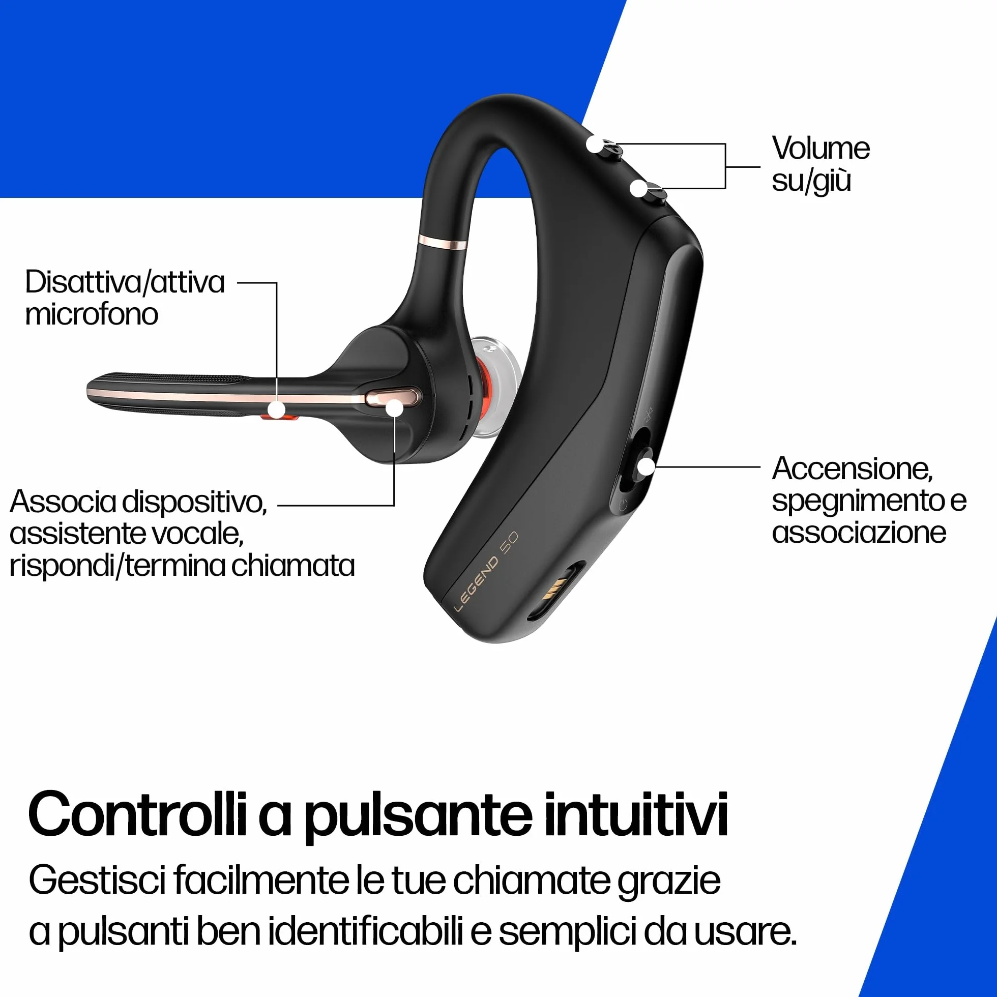 Poly Voyager Legend 50 Headset AV4N9AA con microfoni a cancellazione del rumore, tecnologia WindSmart e design ergonomico
