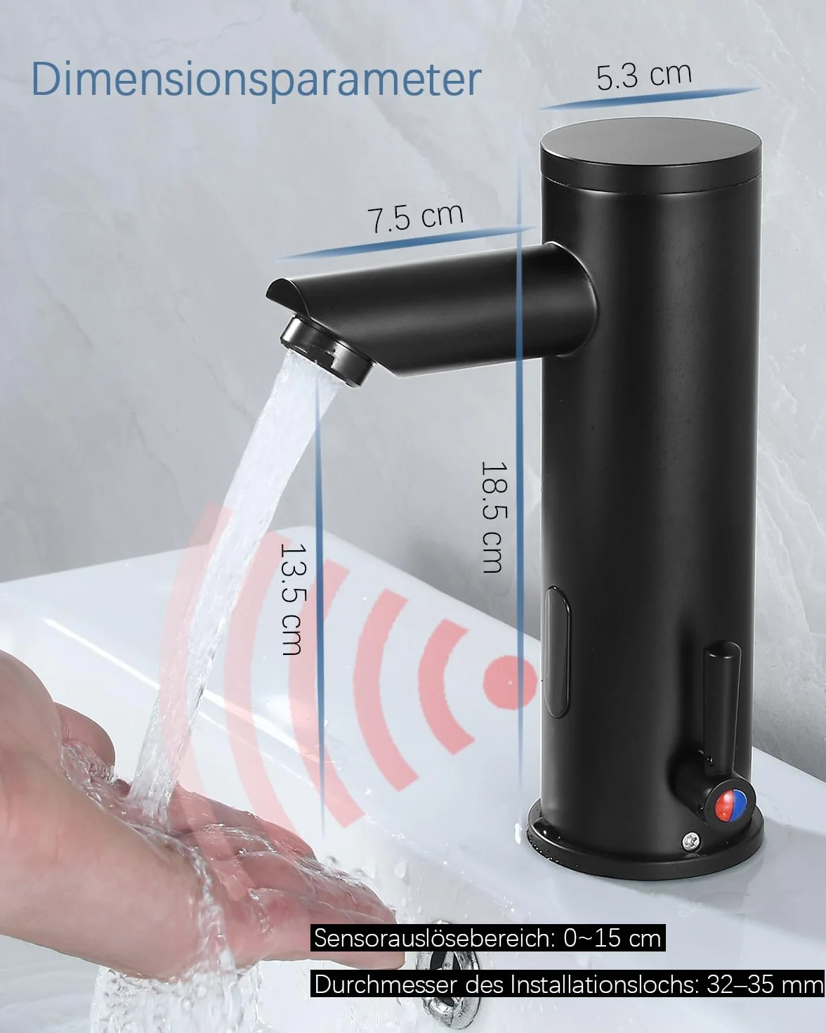 Rubinetto da bagno con sensore nero opaco miscelatore automatico a infrarossi senza contatto