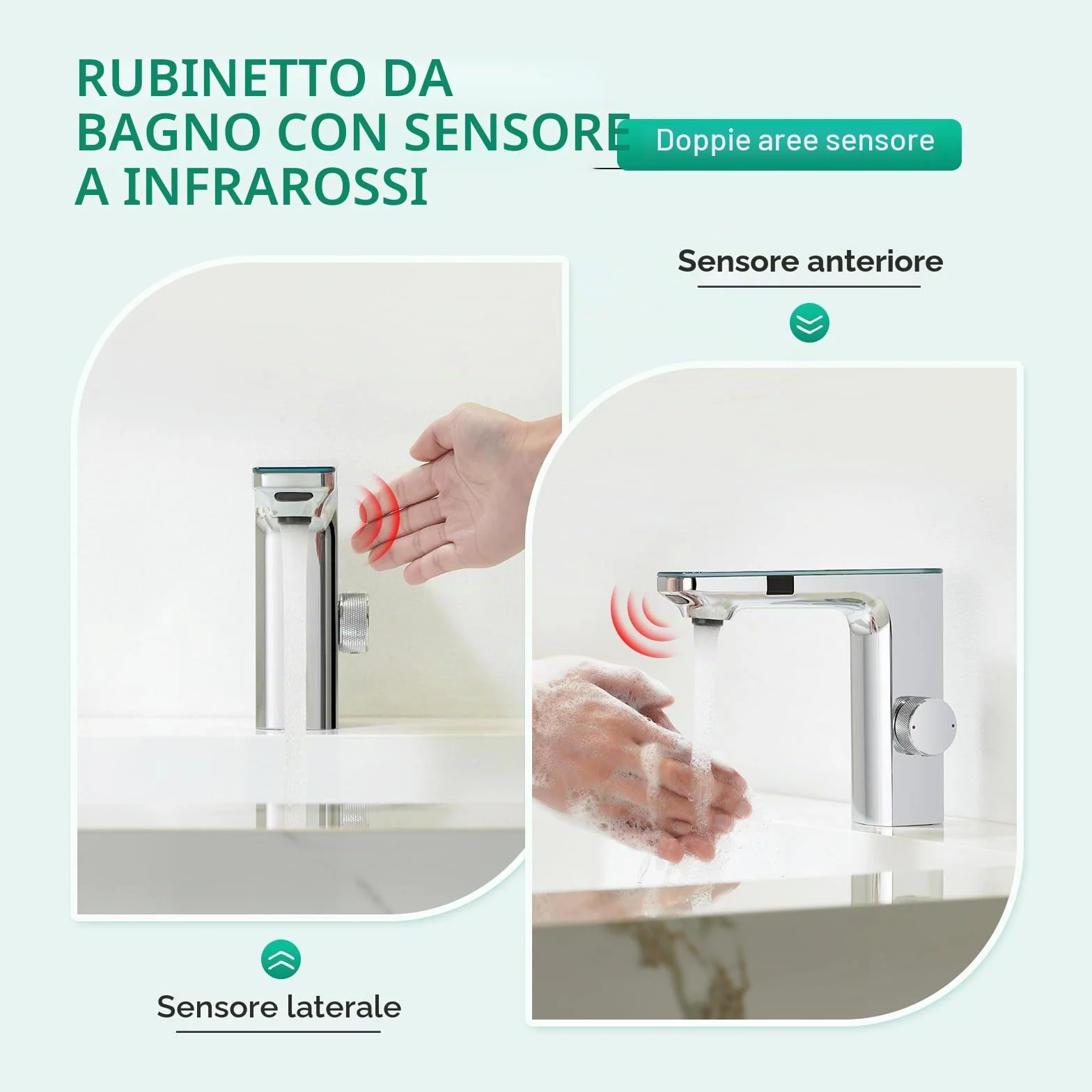 CREA Rubinetto Bagno Infrarossi, Miscelatore Lavabo Automatico con Sensore Cromato